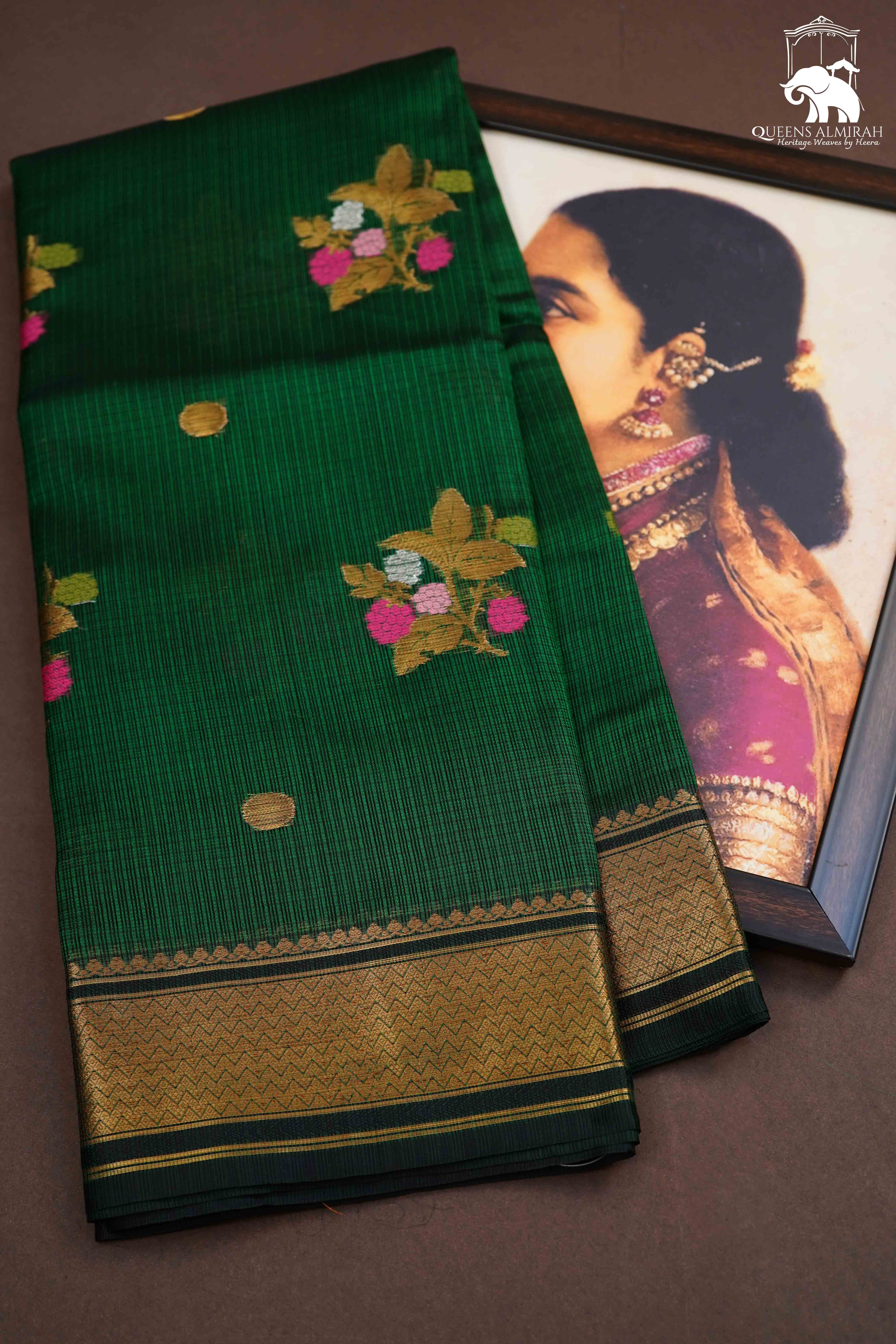 BOTTLE GREEN PURE KOTA SILK SAREE - Queens Jewel Emporium