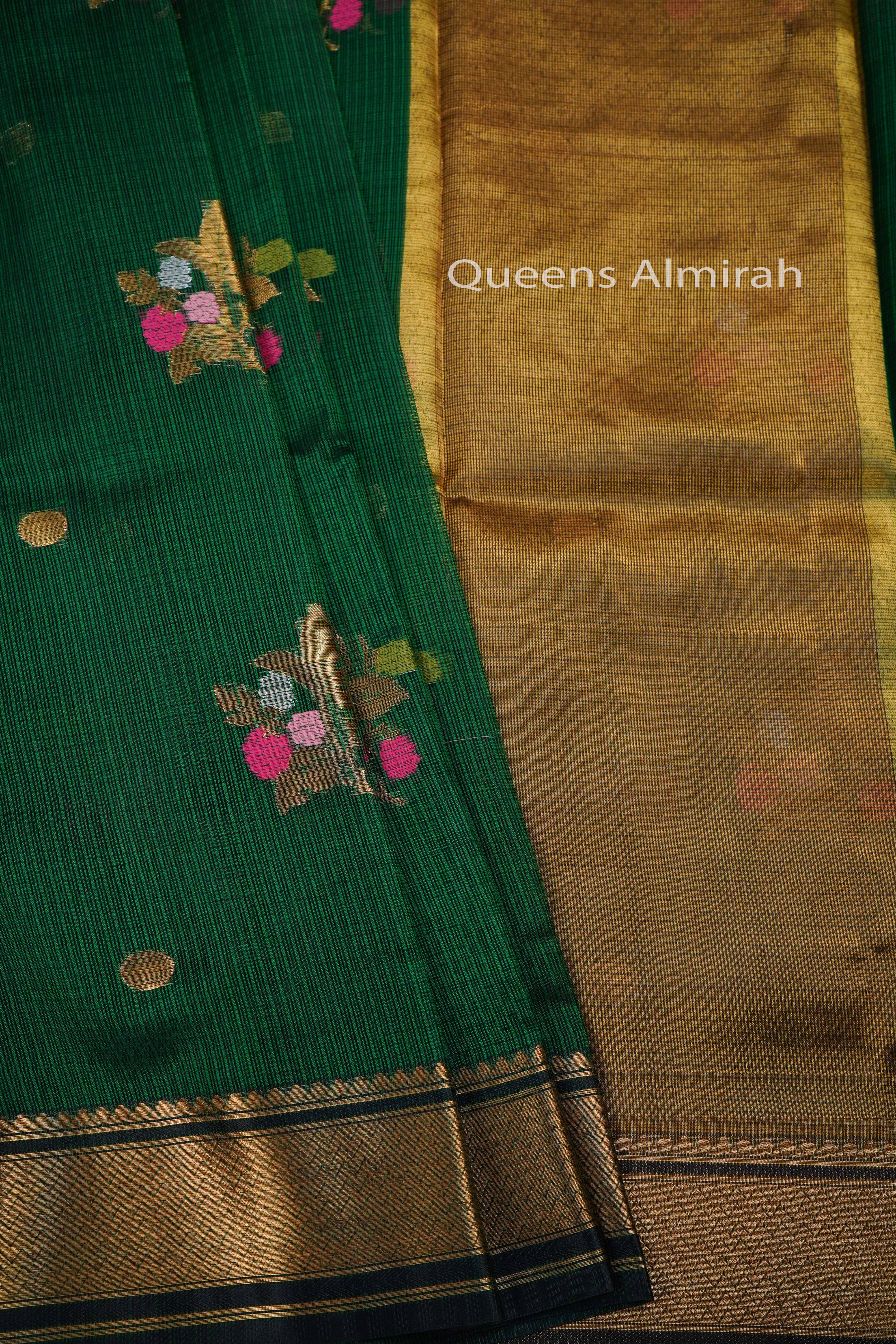 BOTTLE GREEN PURE KOTA SILK SAREE - Queens Jewel Emporium