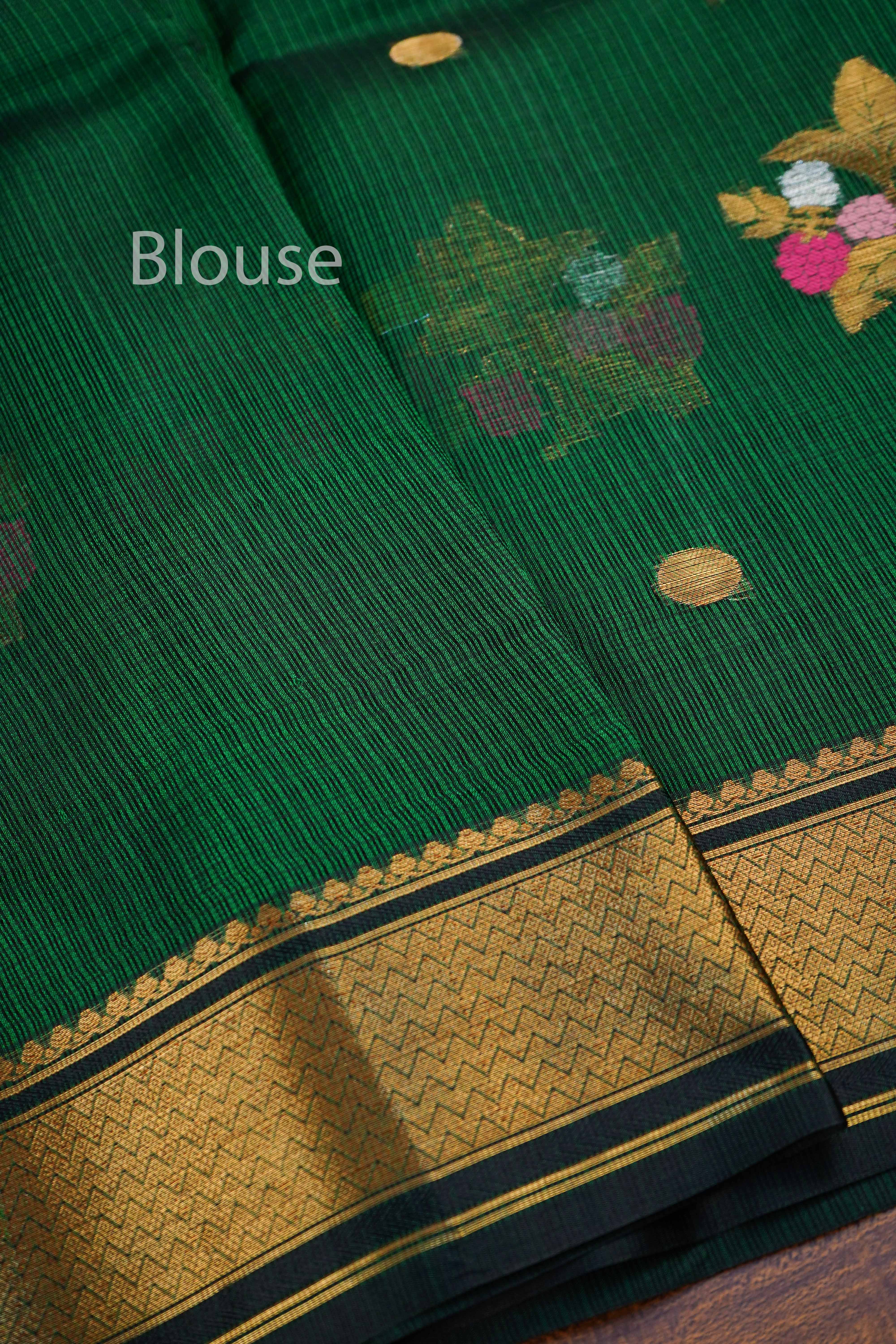BOTTLE GREEN PURE KOTA SILK SAREE - Queens Jewel Emporium