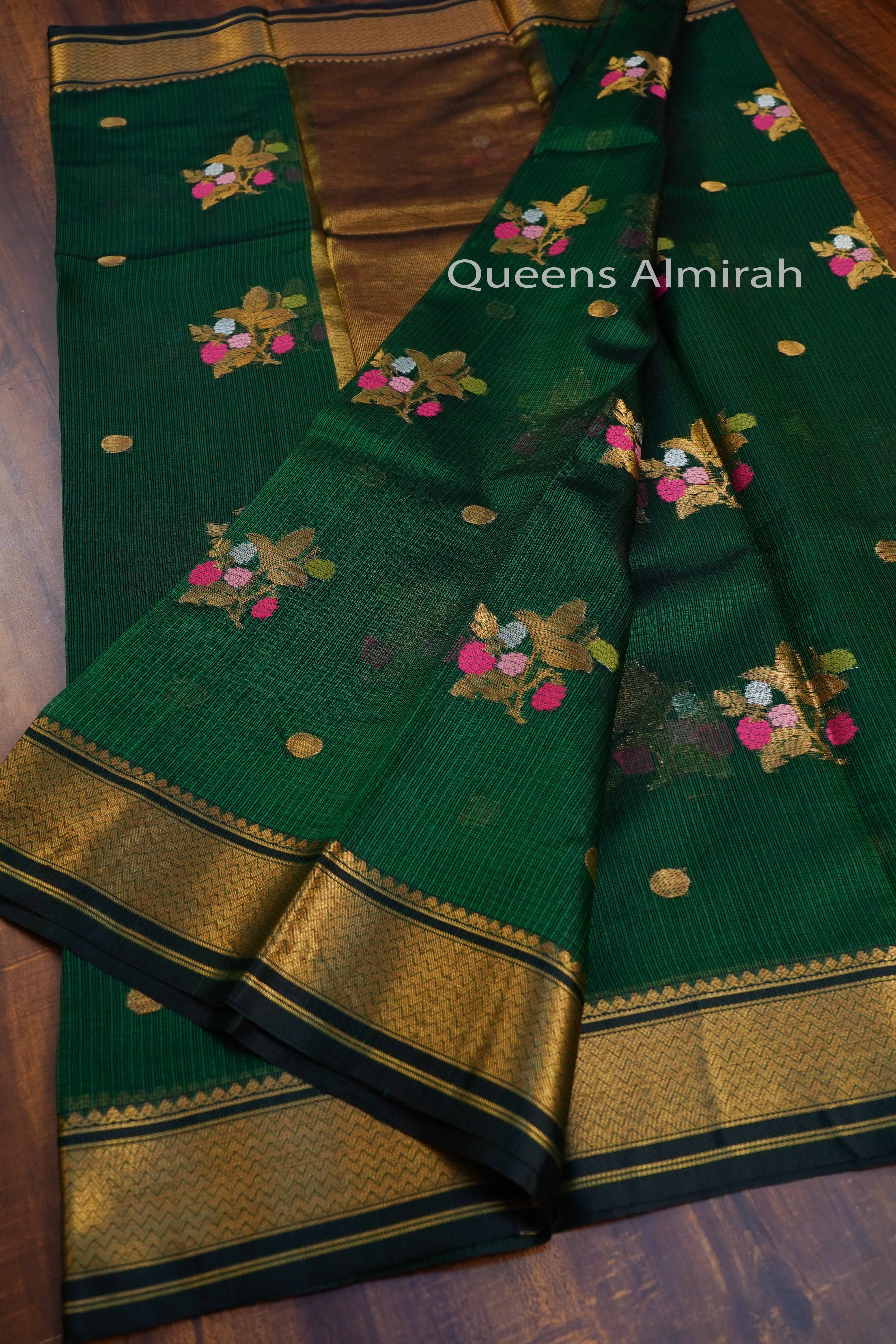 BOTTLE GREEN PURE KOTA SILK SAREE - Queens Jewel Emporium