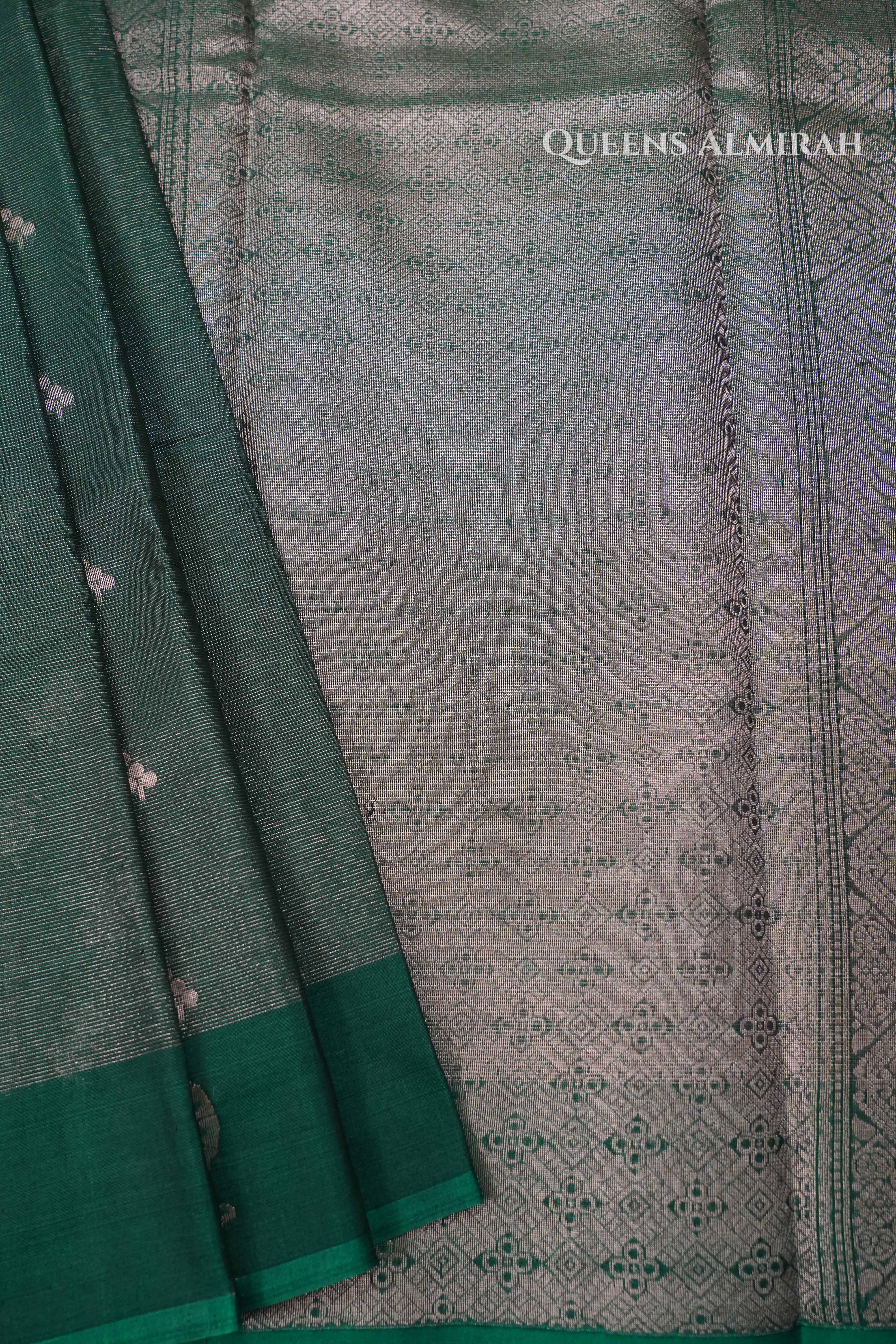 Bottle Green Pure Silk Cotton Saree QUEENS ALMIRAH