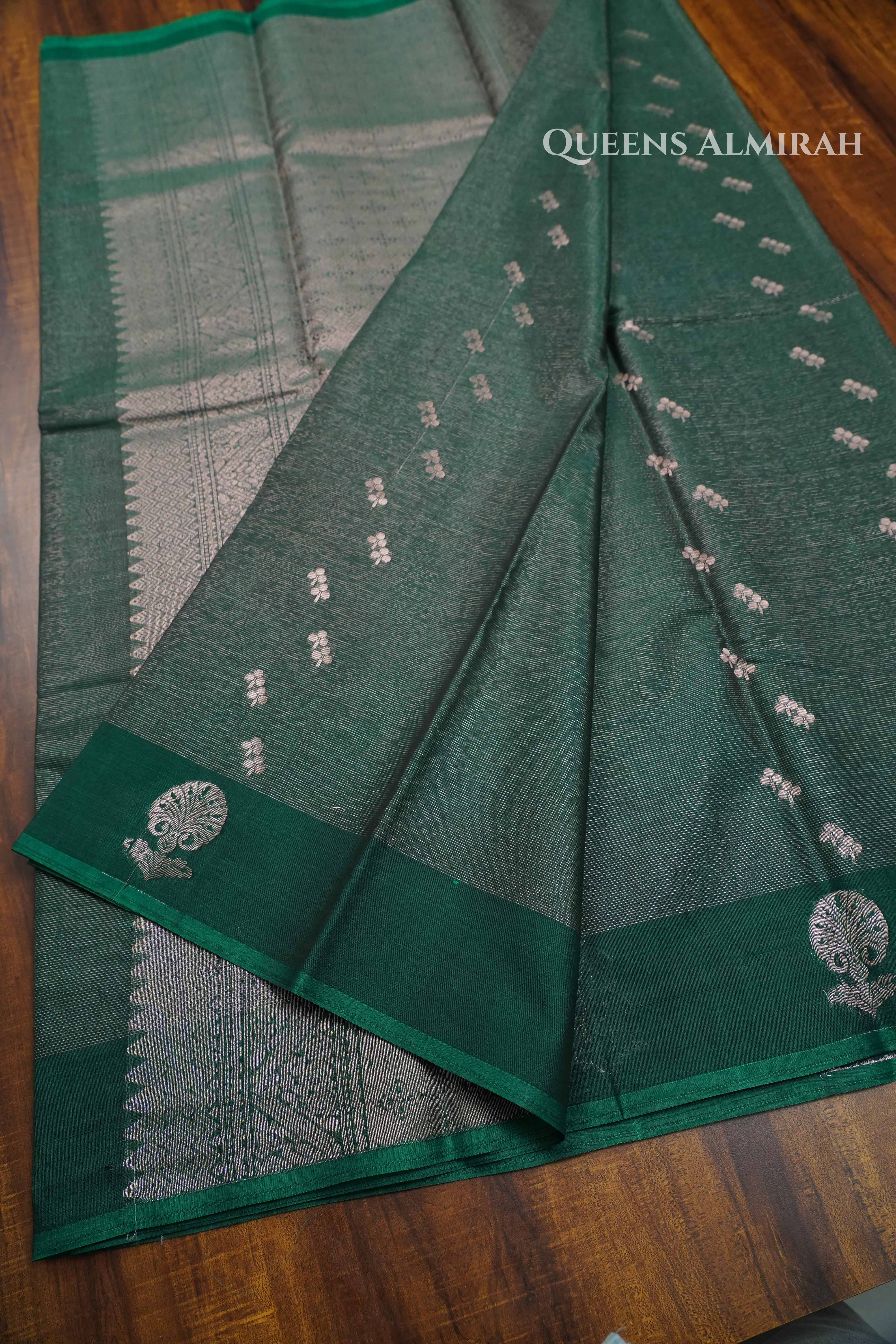 Bottle Green Pure Silk Cotton Saree QUEENS ALMIRAH
