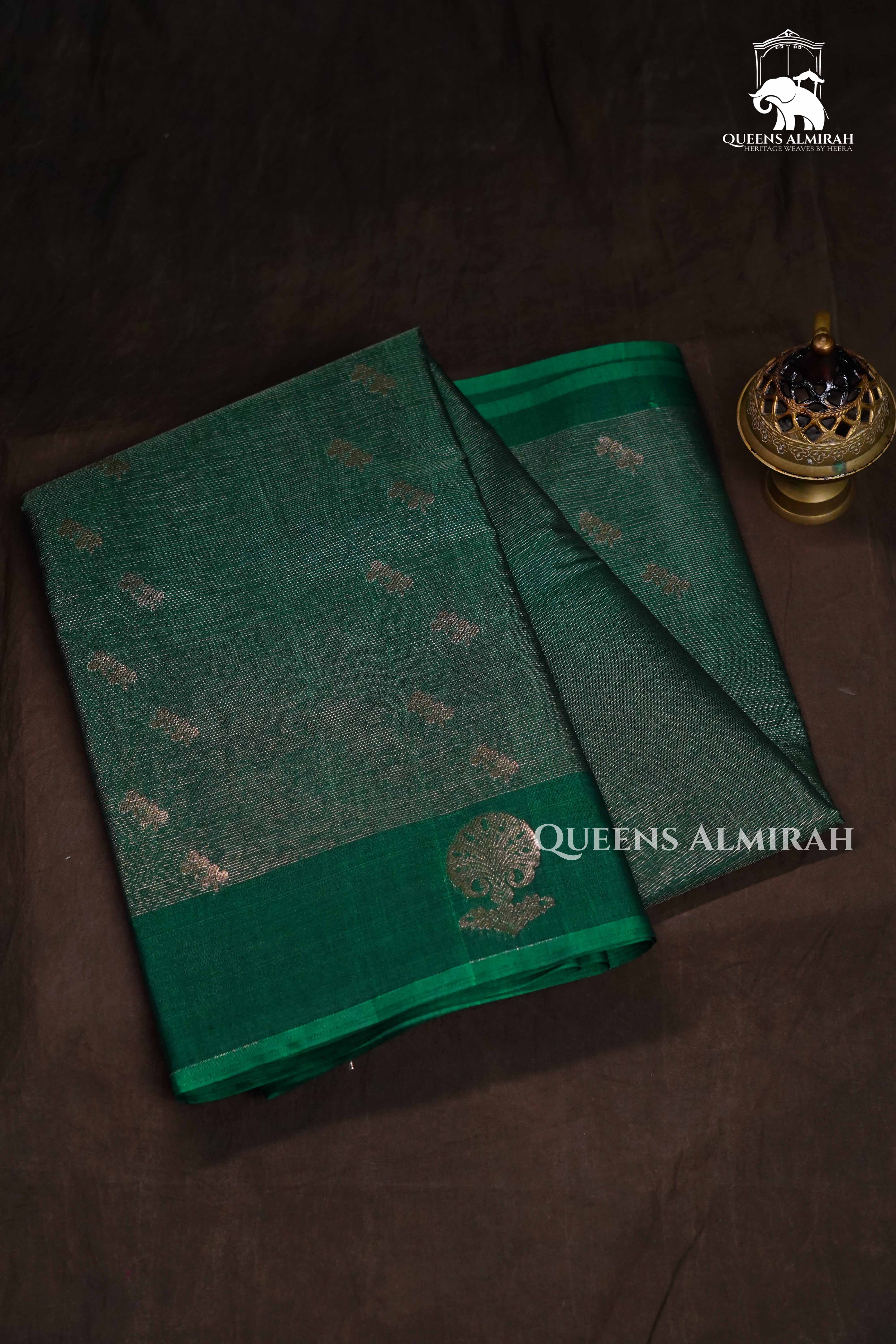 Bottle Green Pure Silk Cotton Saree QUEENS ALMIRAH