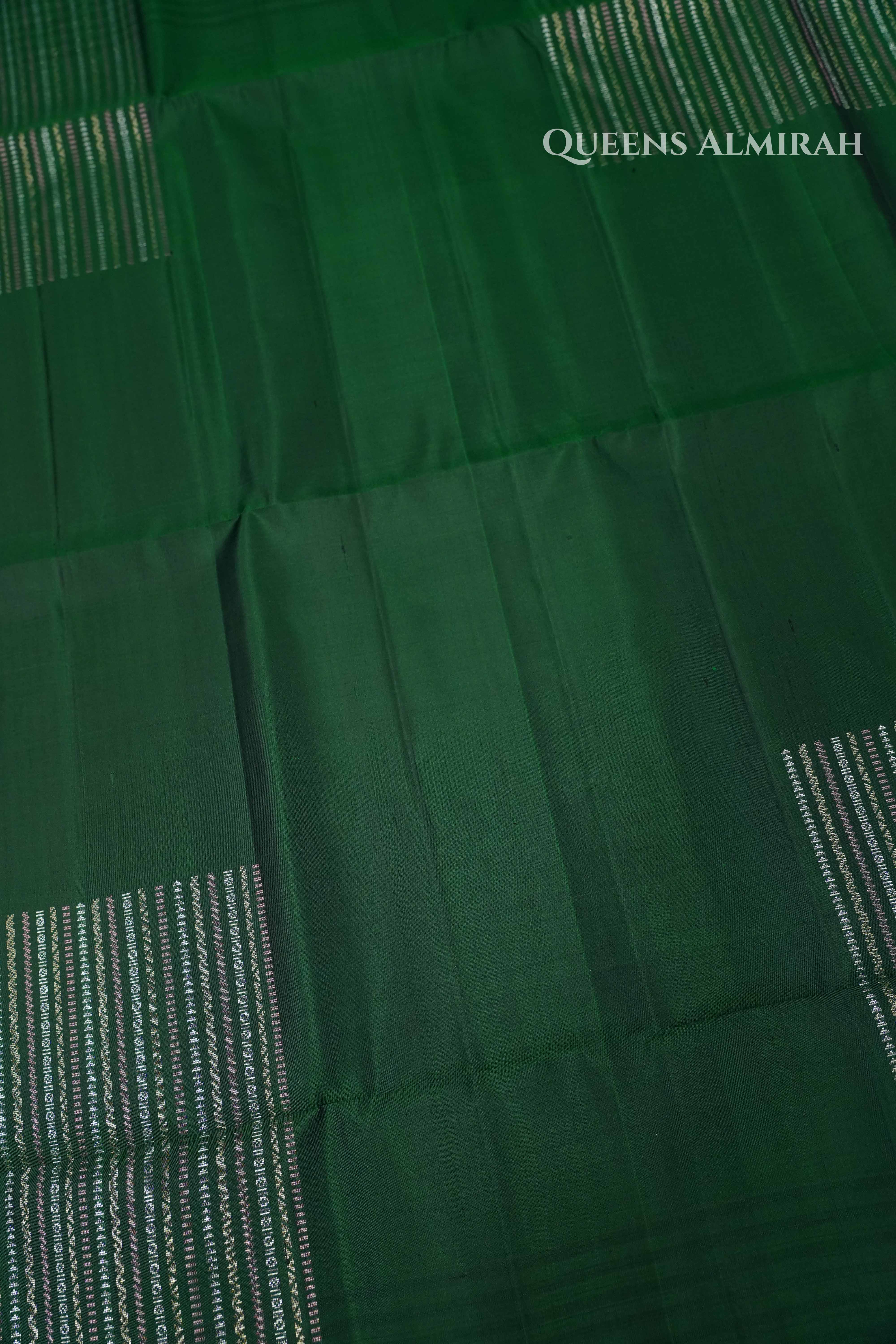 Bottle Green Pure Soft Silk Saree QUEENS ALMIRAH