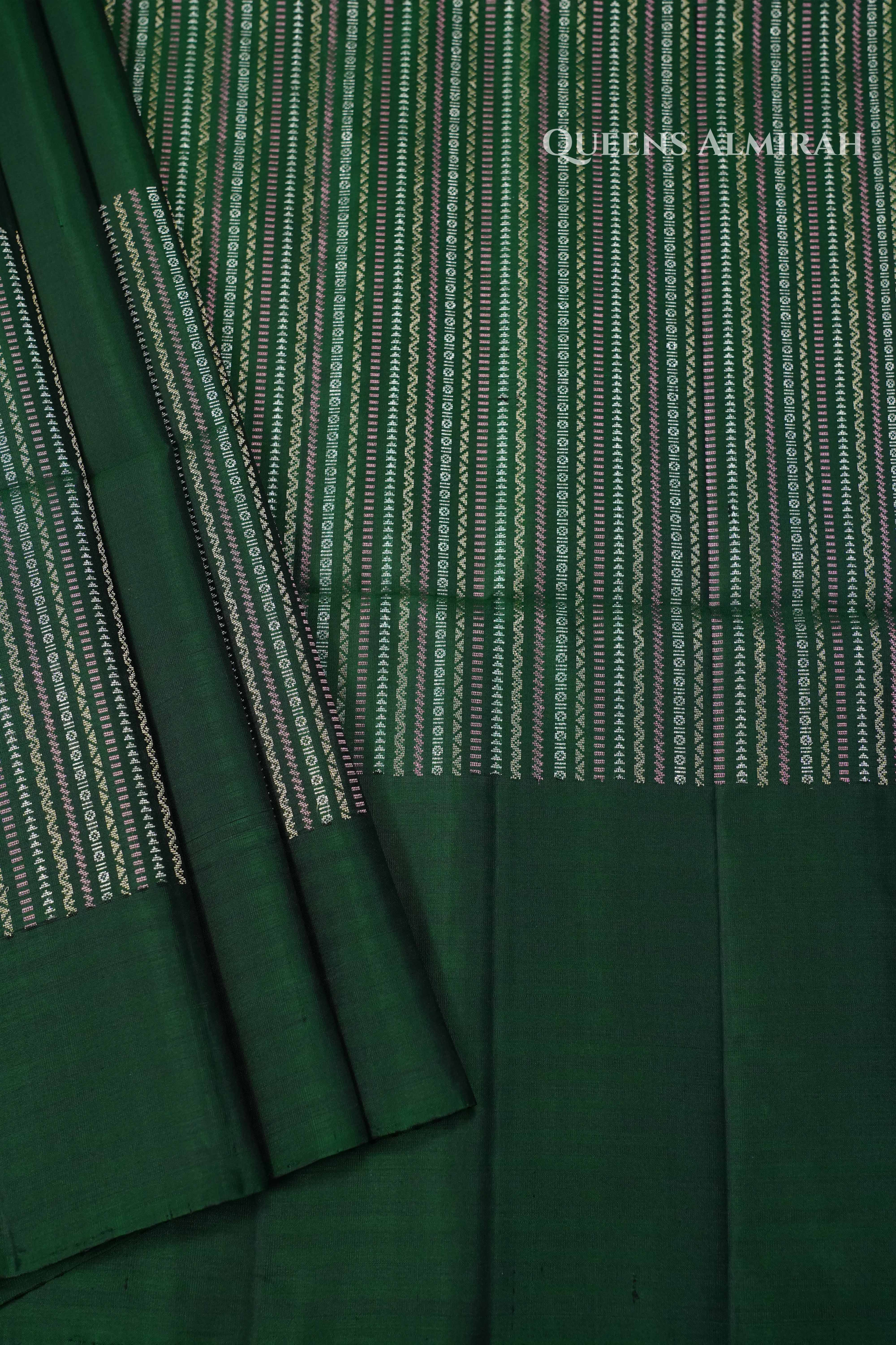 Bottle Green Pure Soft Silk Saree QUEENS ALMIRAH