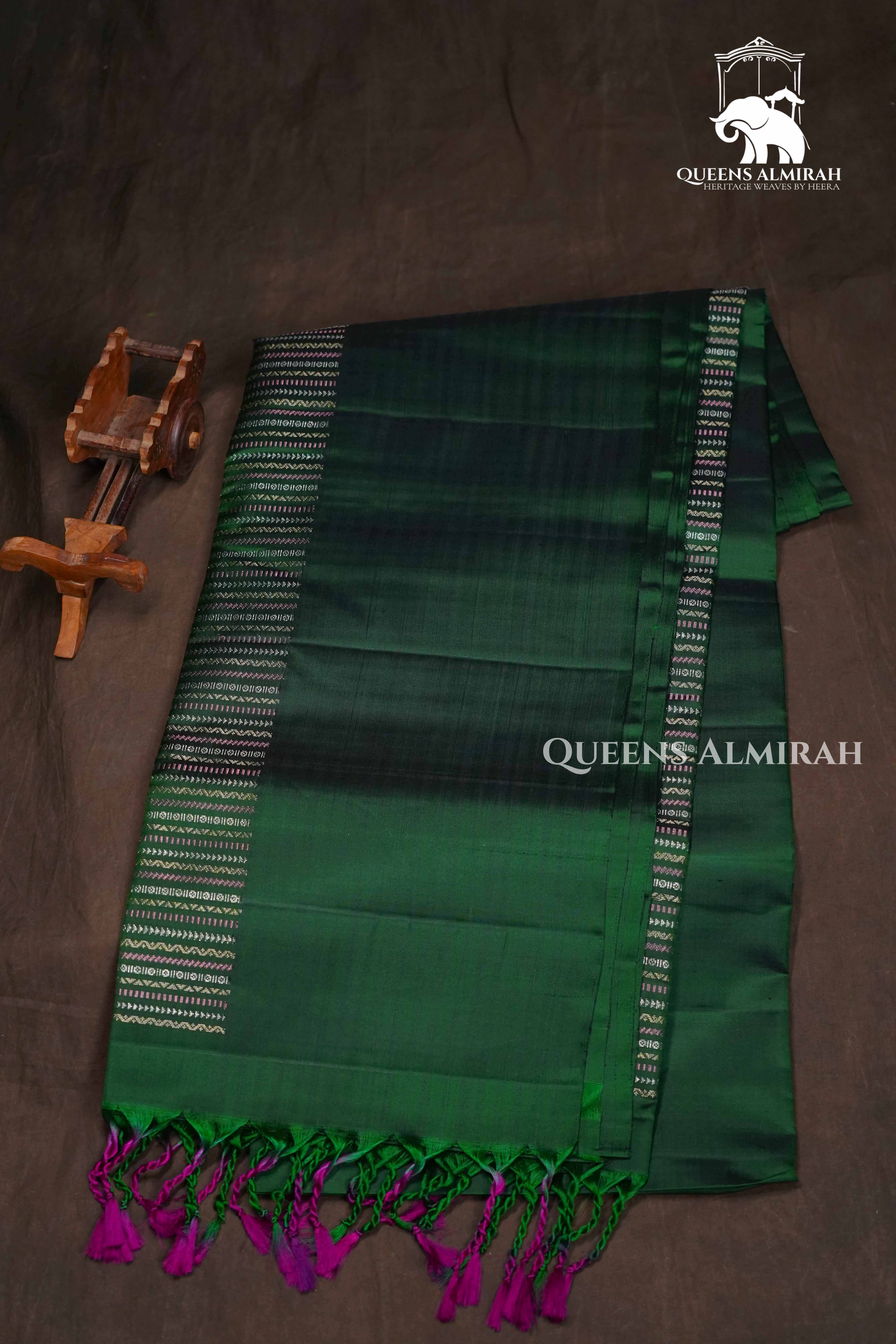 Bottle Green Pure Soft Silk Saree QUEENS ALMIRAH