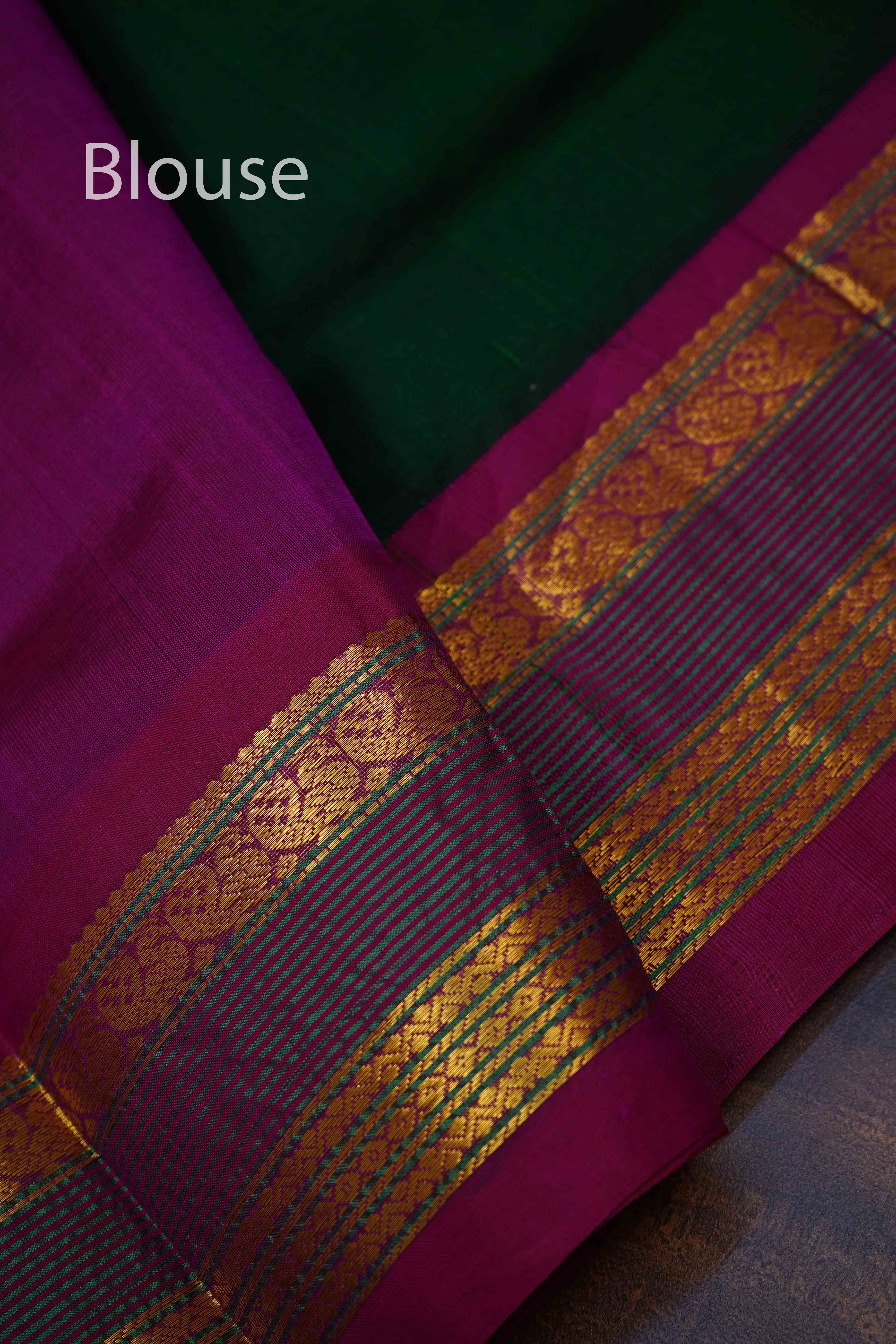 Bottle Green With Wine Berry Pure Silk Cotton Saree - Queens Jewel Emporium