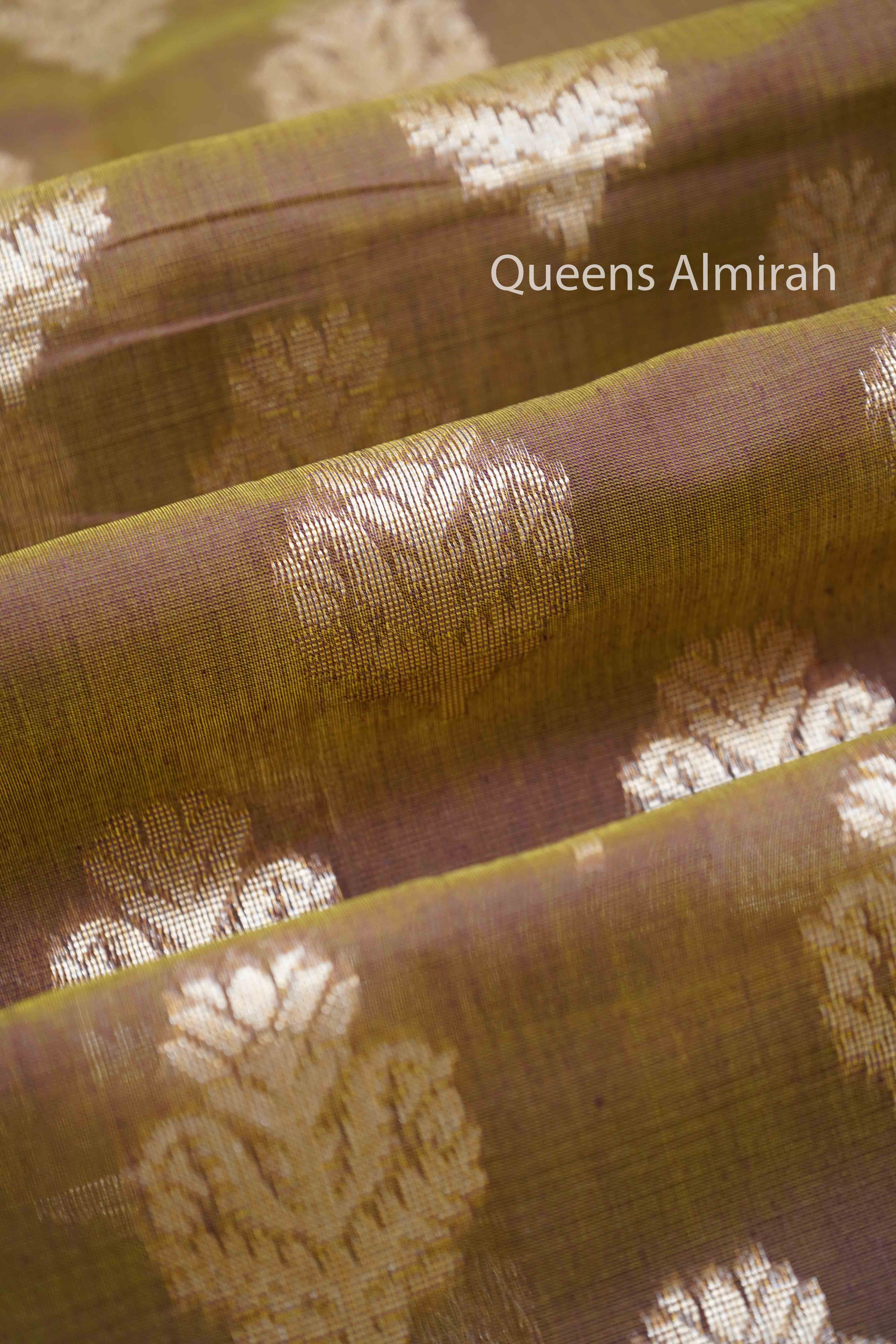 BROWNISH PURE BANARASI SILK COTTON SAREE - Queens Jewel Emporium