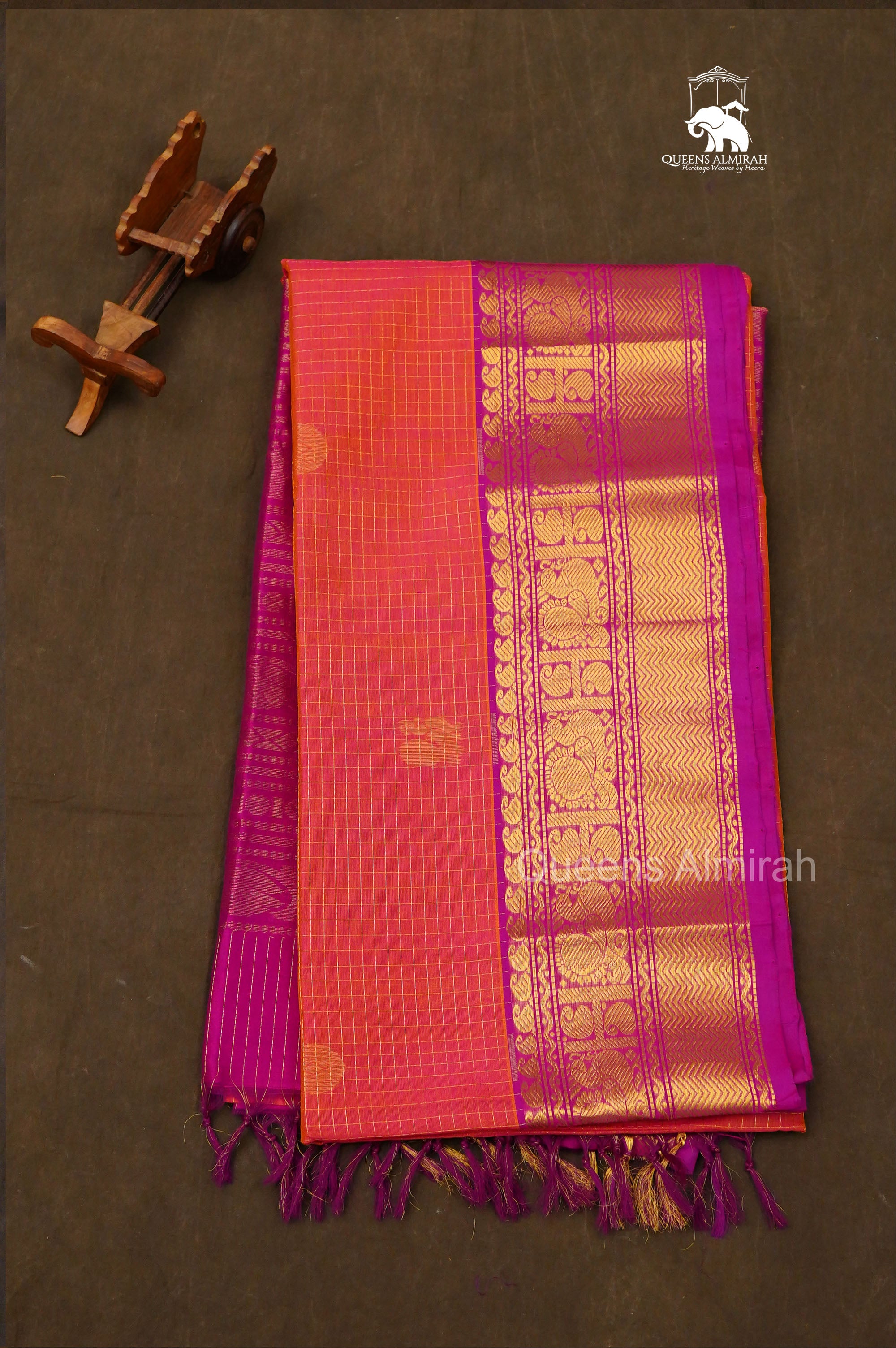 Orange With Magenta Pink Pure Silk Cotton Saree