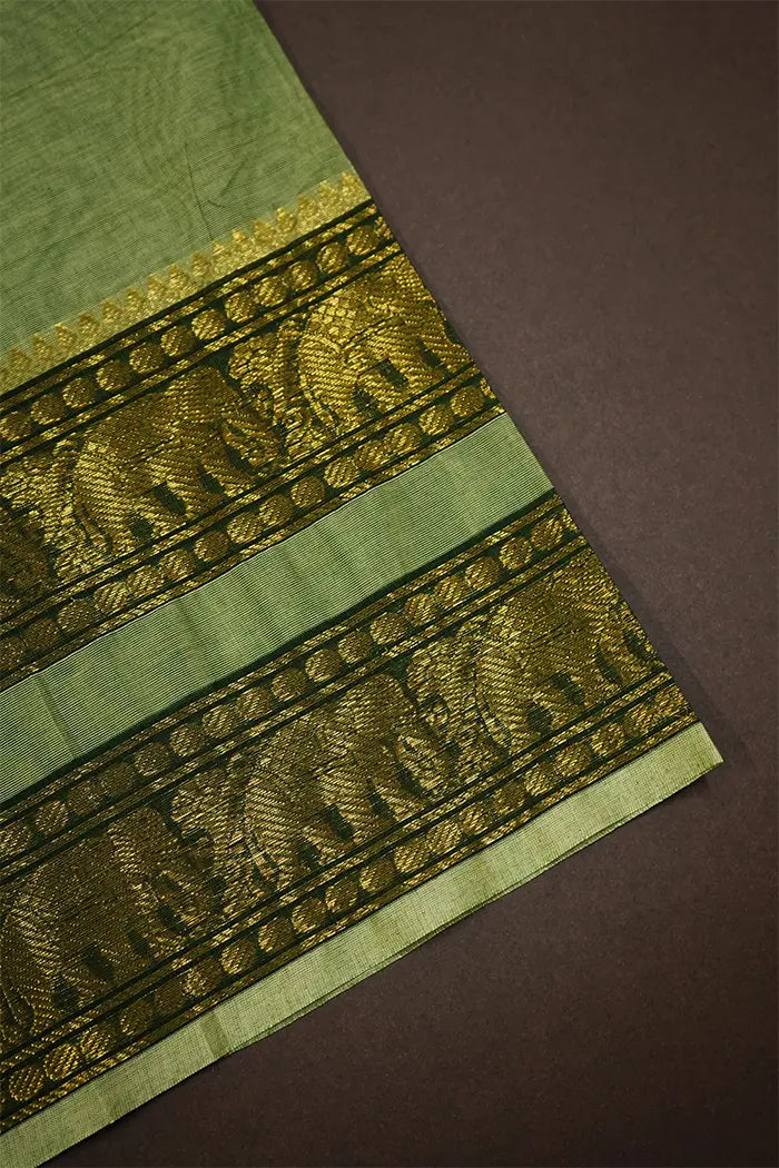 CHELSEA CUCUMBER WITH OLIVE GREEN KANCHI COTTON SAREE - Queens Jewel Emporium