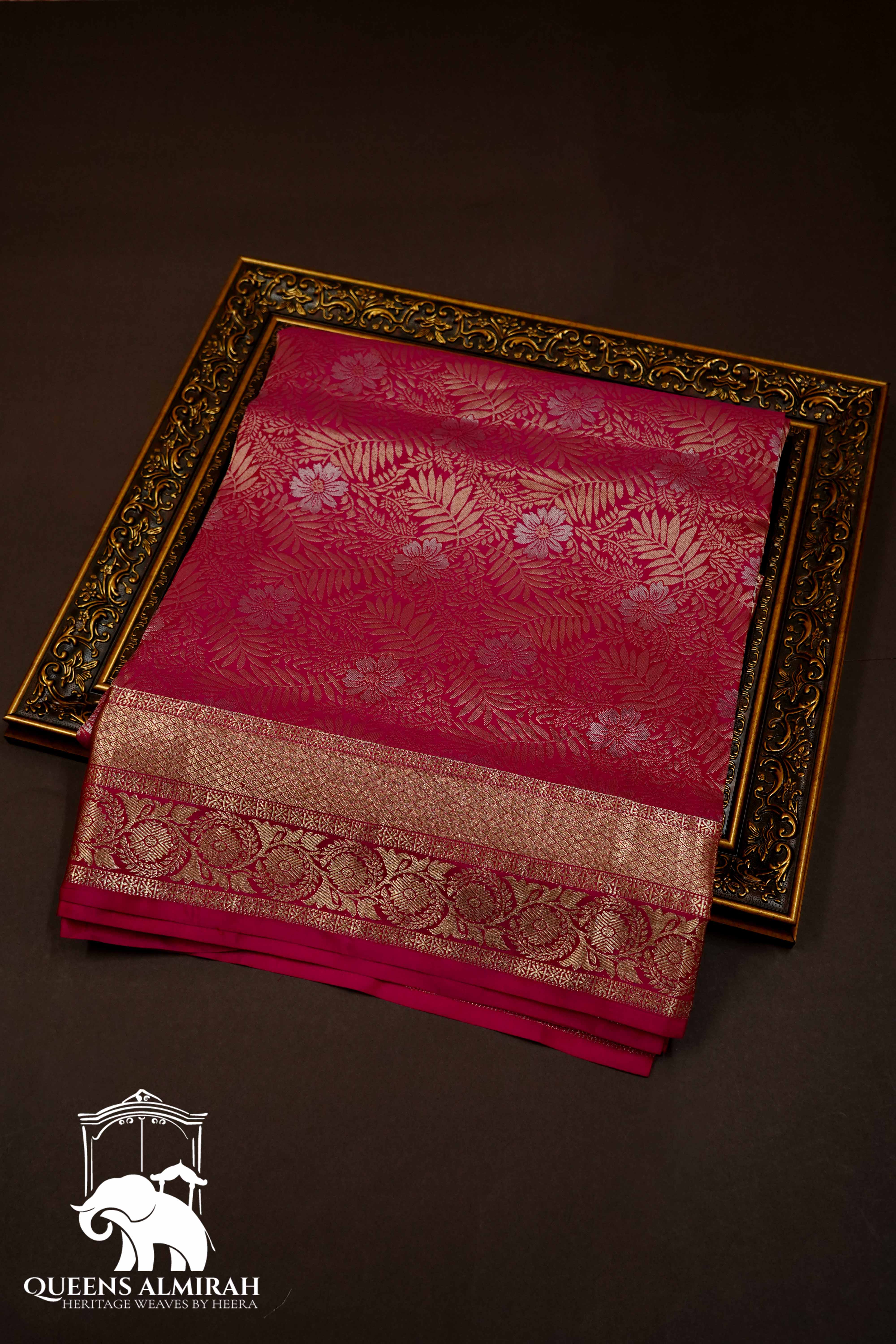 CHERRY PINK WITH WOVEN BORDER BANARASI SILK SAREE - Queens Jewel Emporium