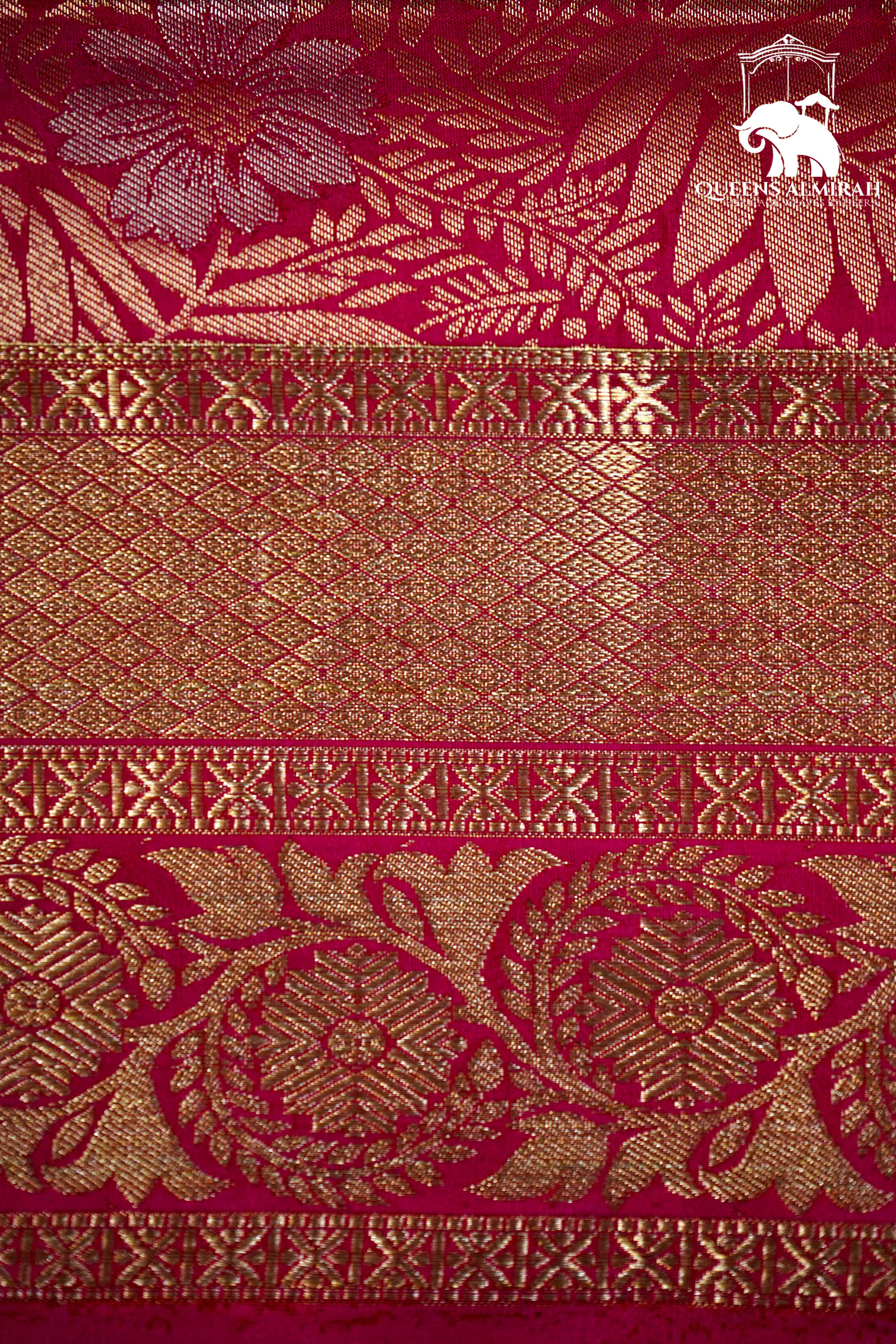 CHERRY PINK WITH WOVEN BORDER BANARASI SILK SAREE - Queens Jewel Emporium