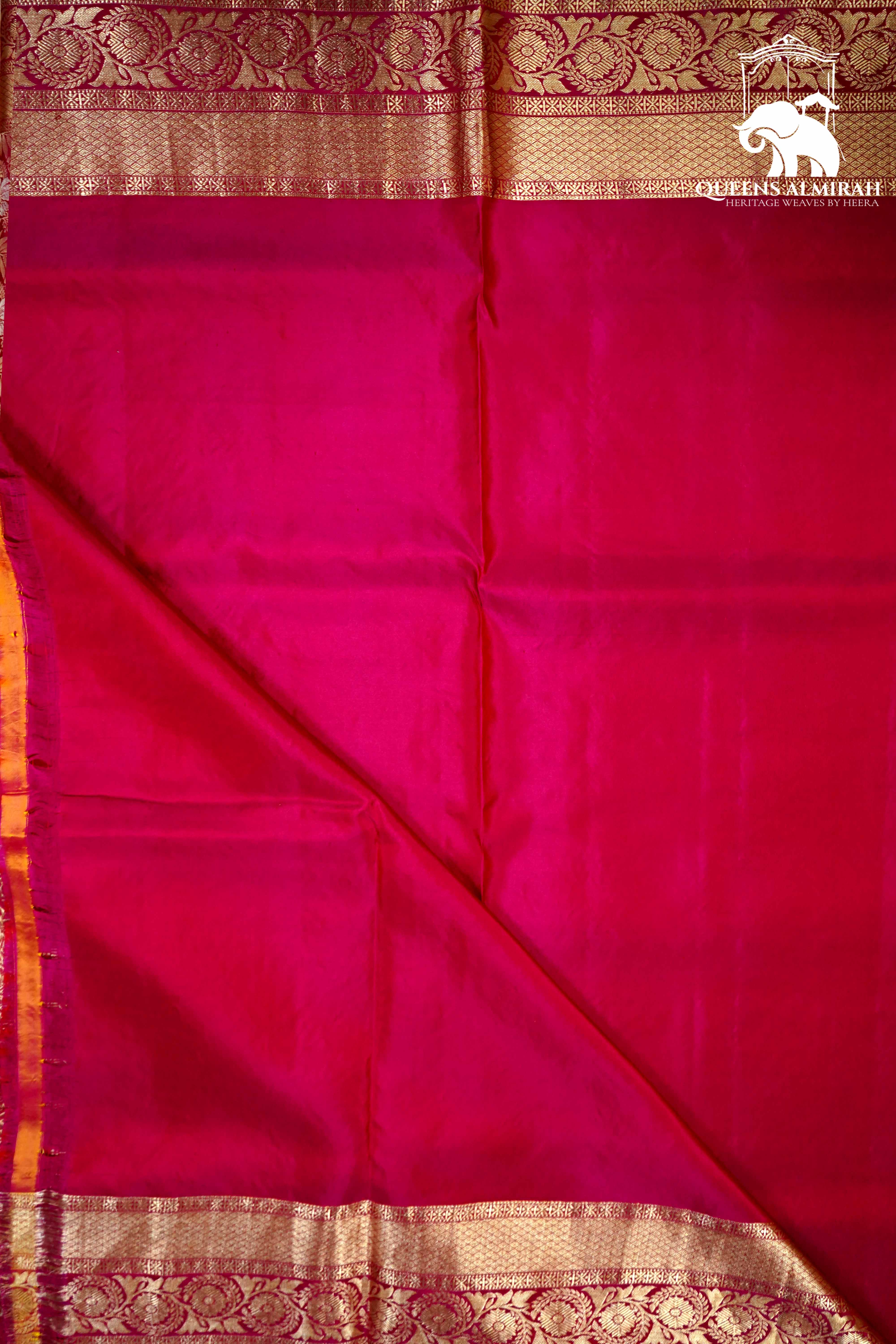 CHERRY PINK WITH WOVEN BORDER BANARASI SILK SAREE - Queens Jewel Emporium
