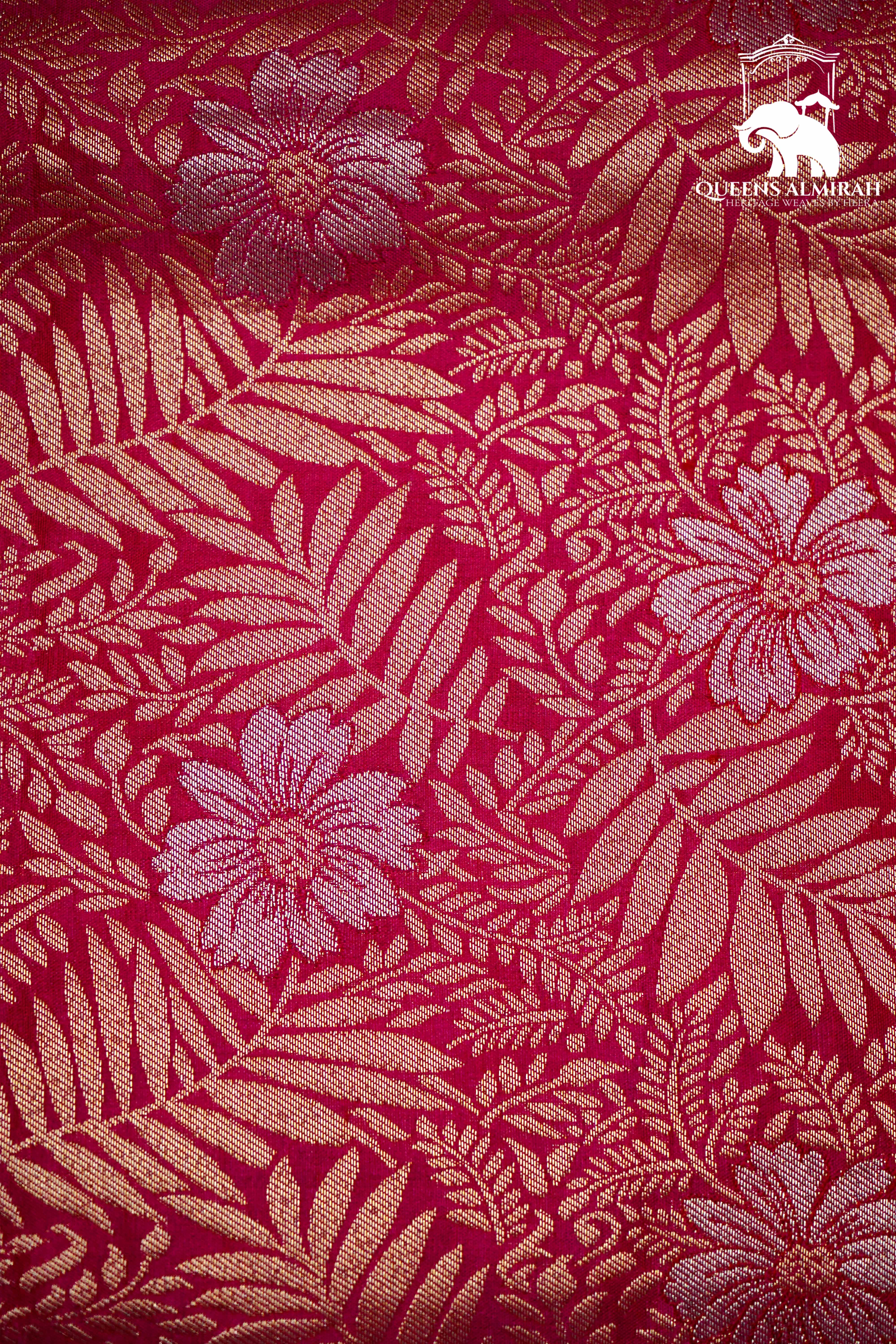 CHERRY PINK WITH WOVEN BORDER BANARASI SILK SAREE - Queens Jewel Emporium