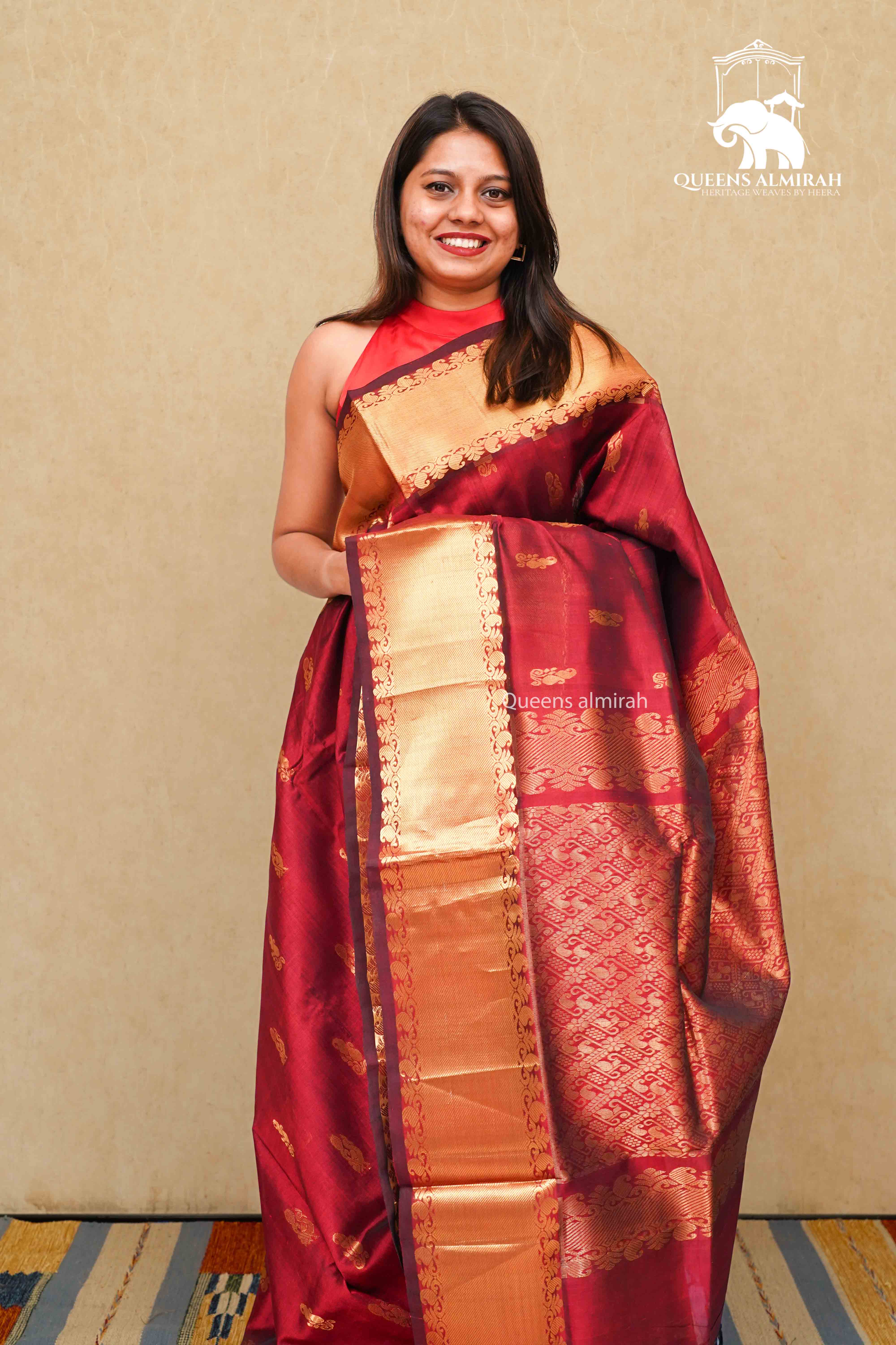 CHERRY RED PURE KANCHI SILK COTTON - Queens Jewel Emporium