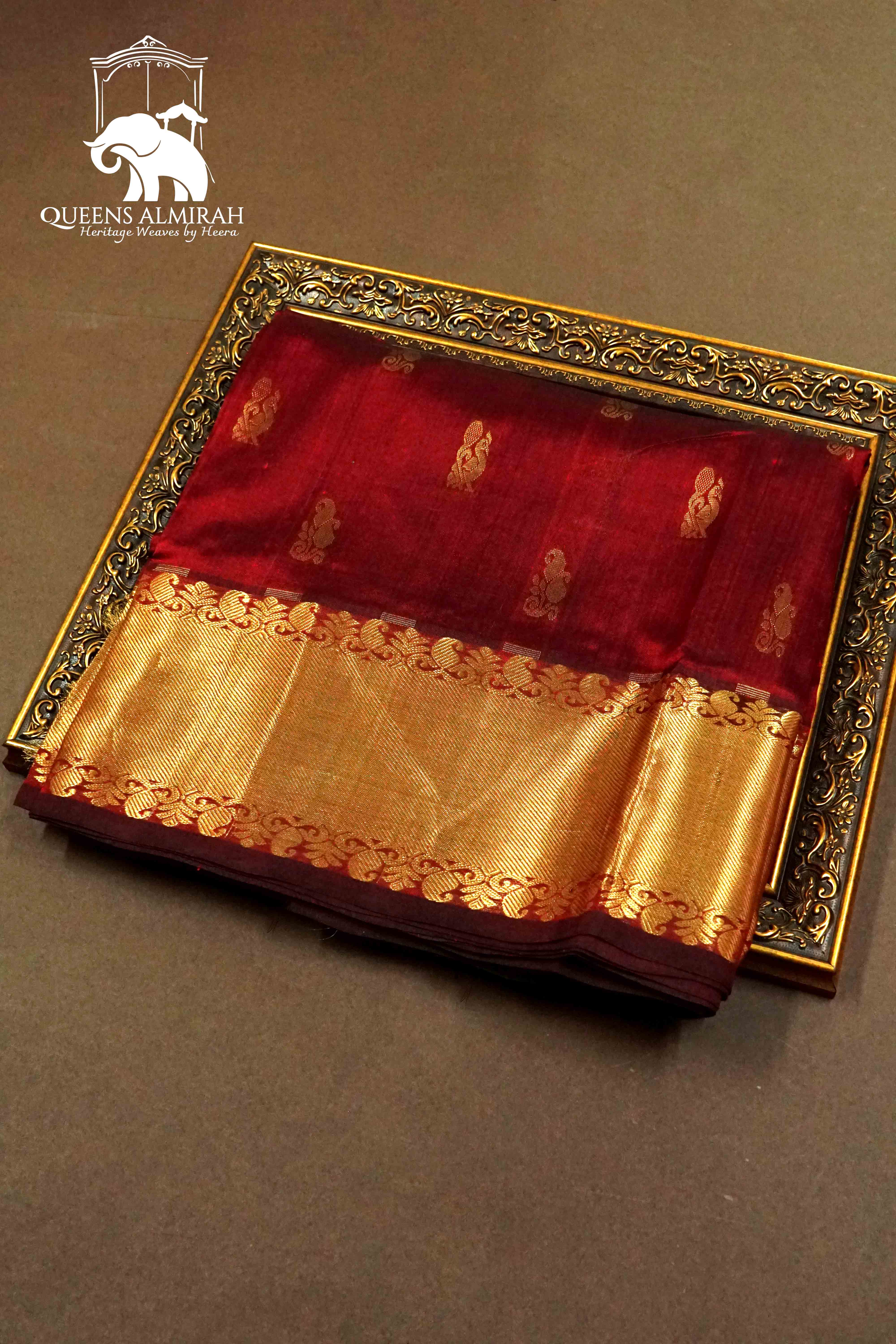 CHERRY RED PURE KANCHI SILK COTTON - Queens Jewel Emporium