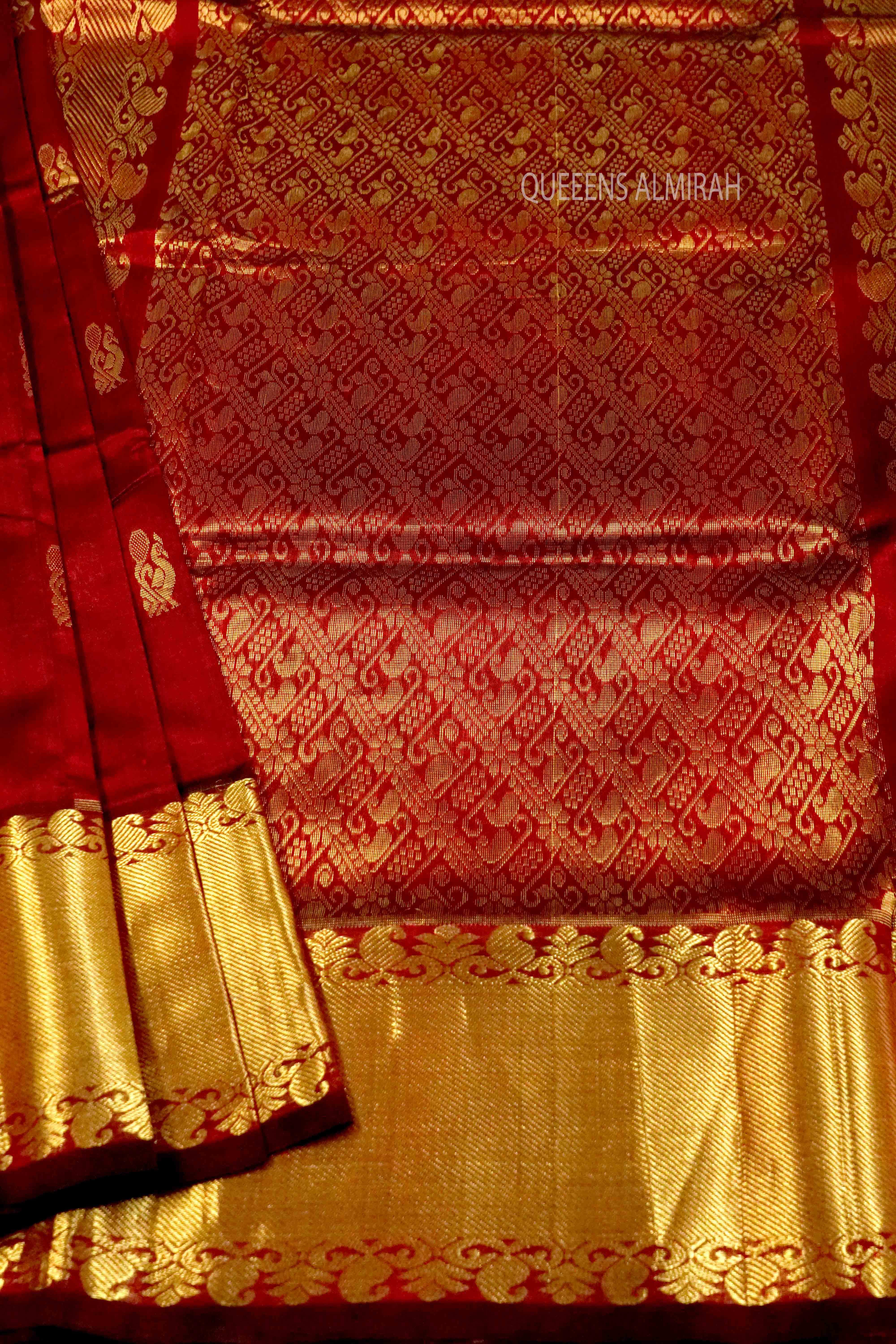 CHERRY RED PURE KANCHI SILK COTTON - Queens Jewel Emporium