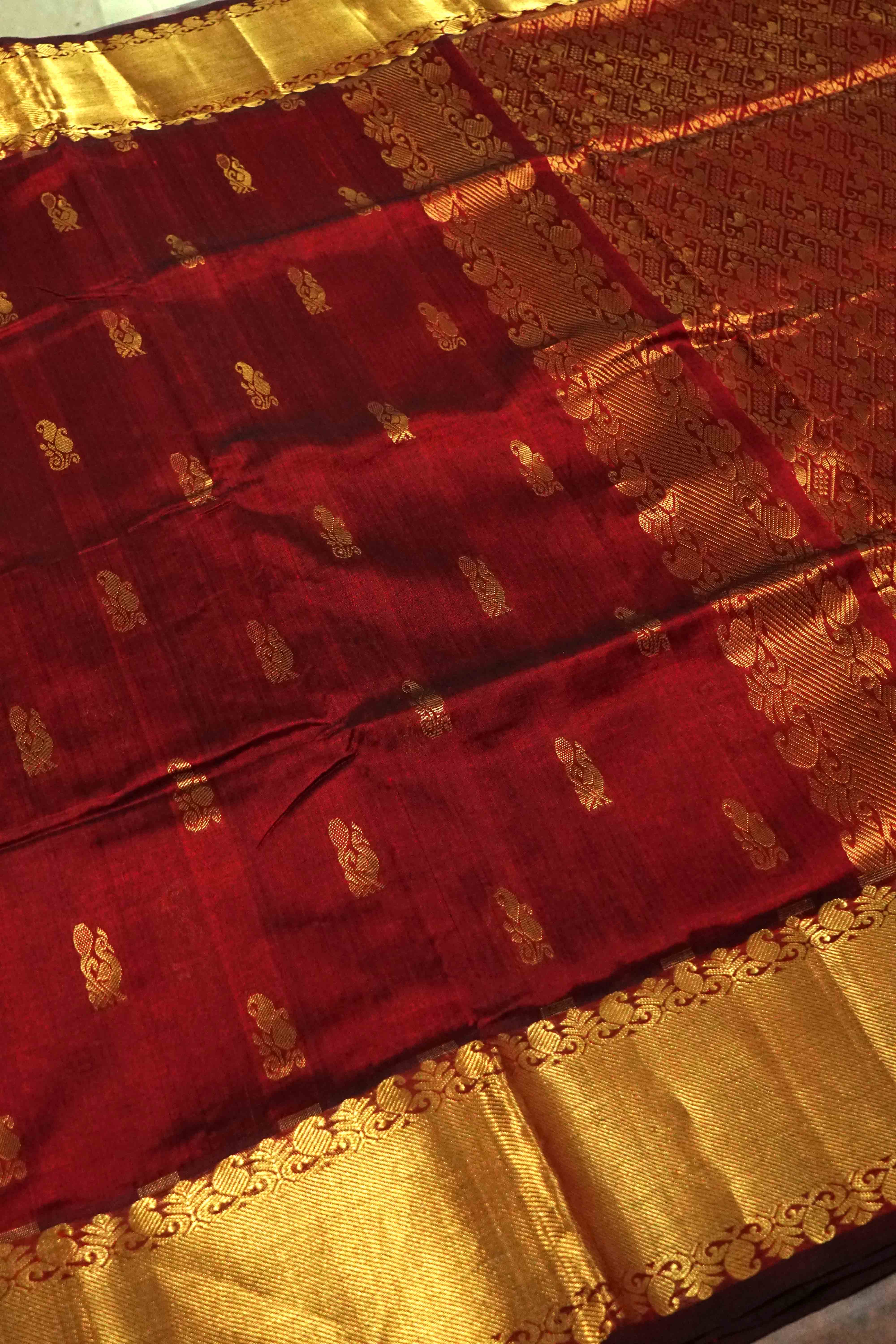 CHERRY RED PURE KANCHI SILK COTTON - Queens Jewel Emporium