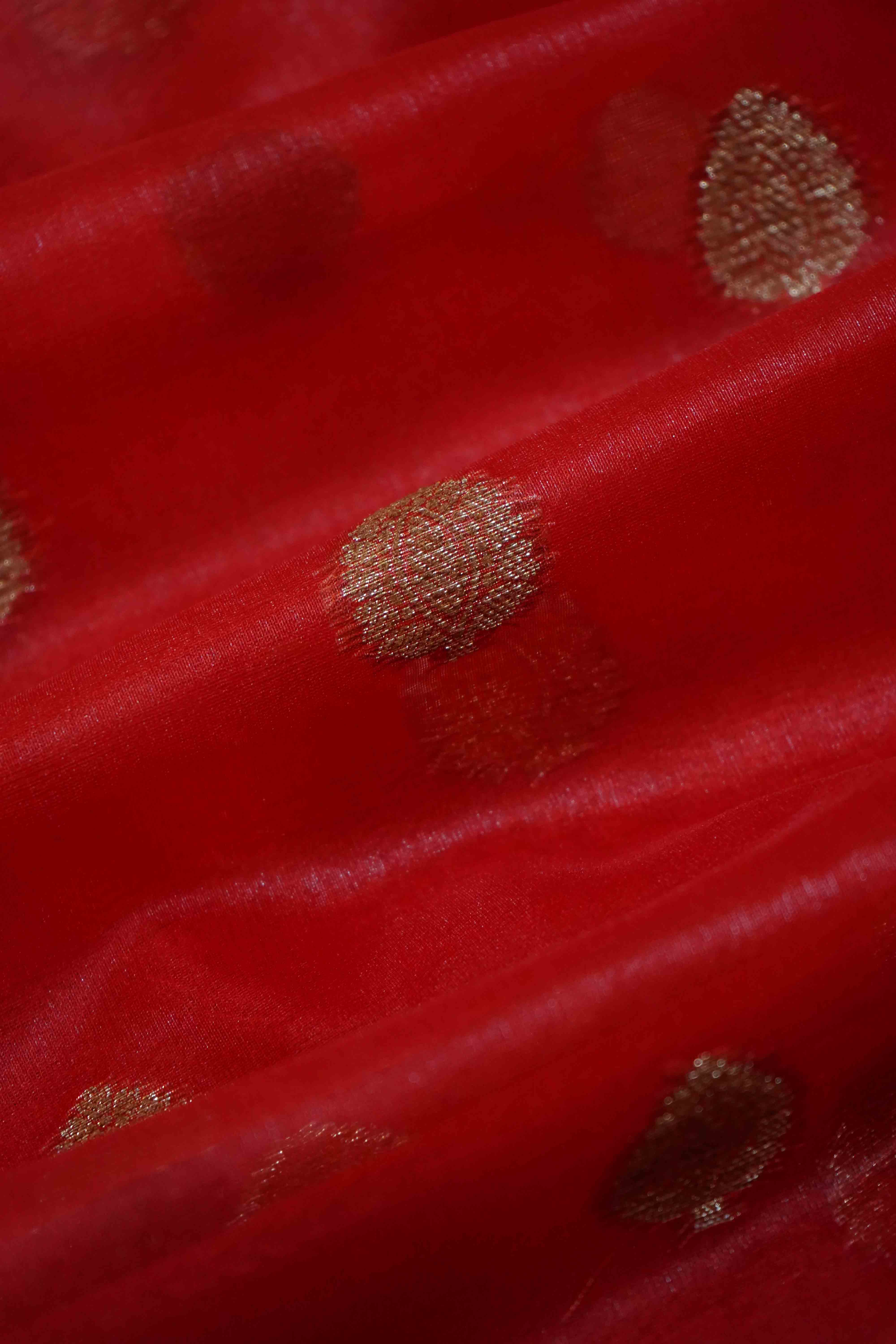 CHILLY PEPPER RED KORA ORGANZA SAREE - Queens Jewel Emporium