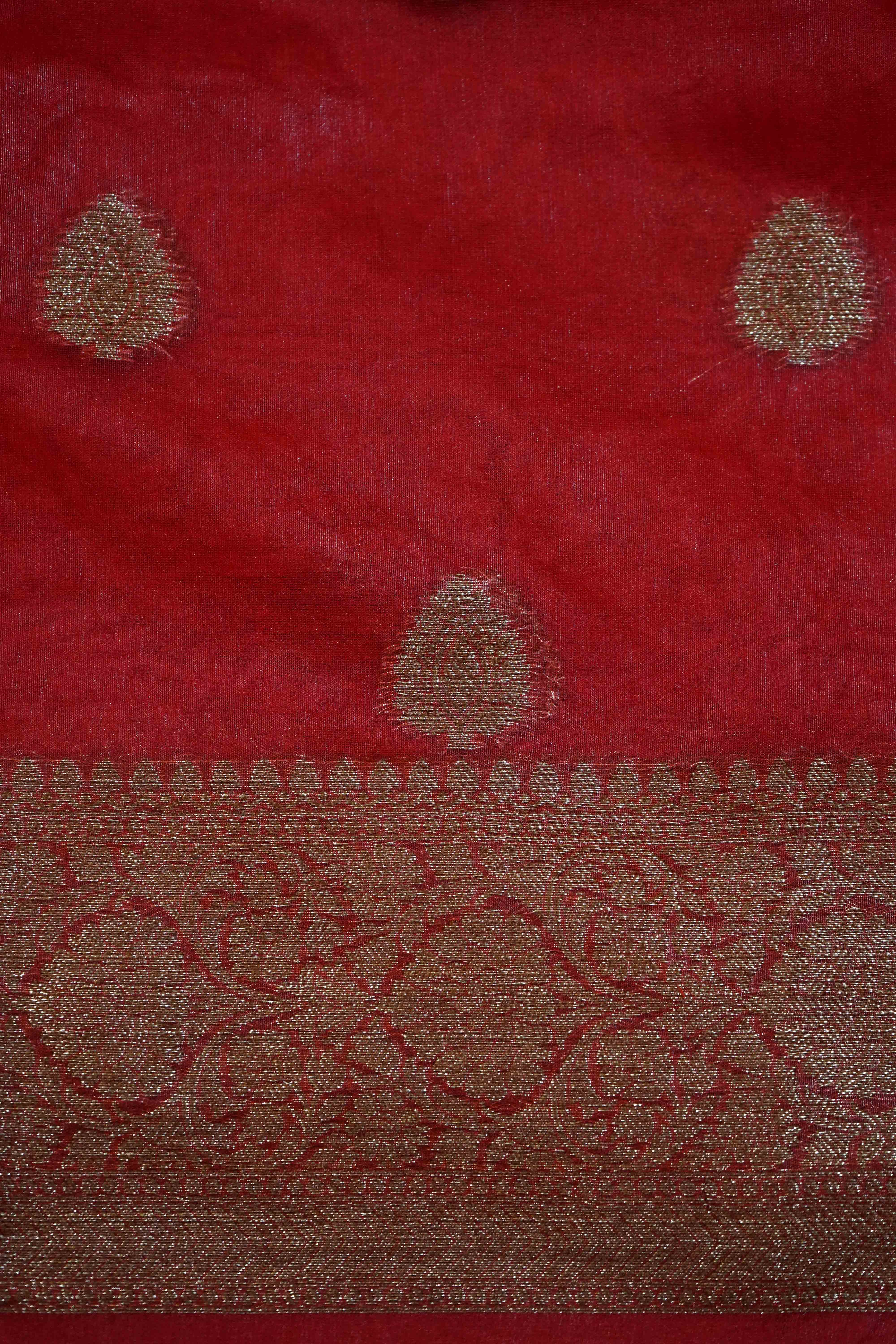 CHILLY PEPPER RED KORA ORGANZA SAREE - Queens Jewel Emporium