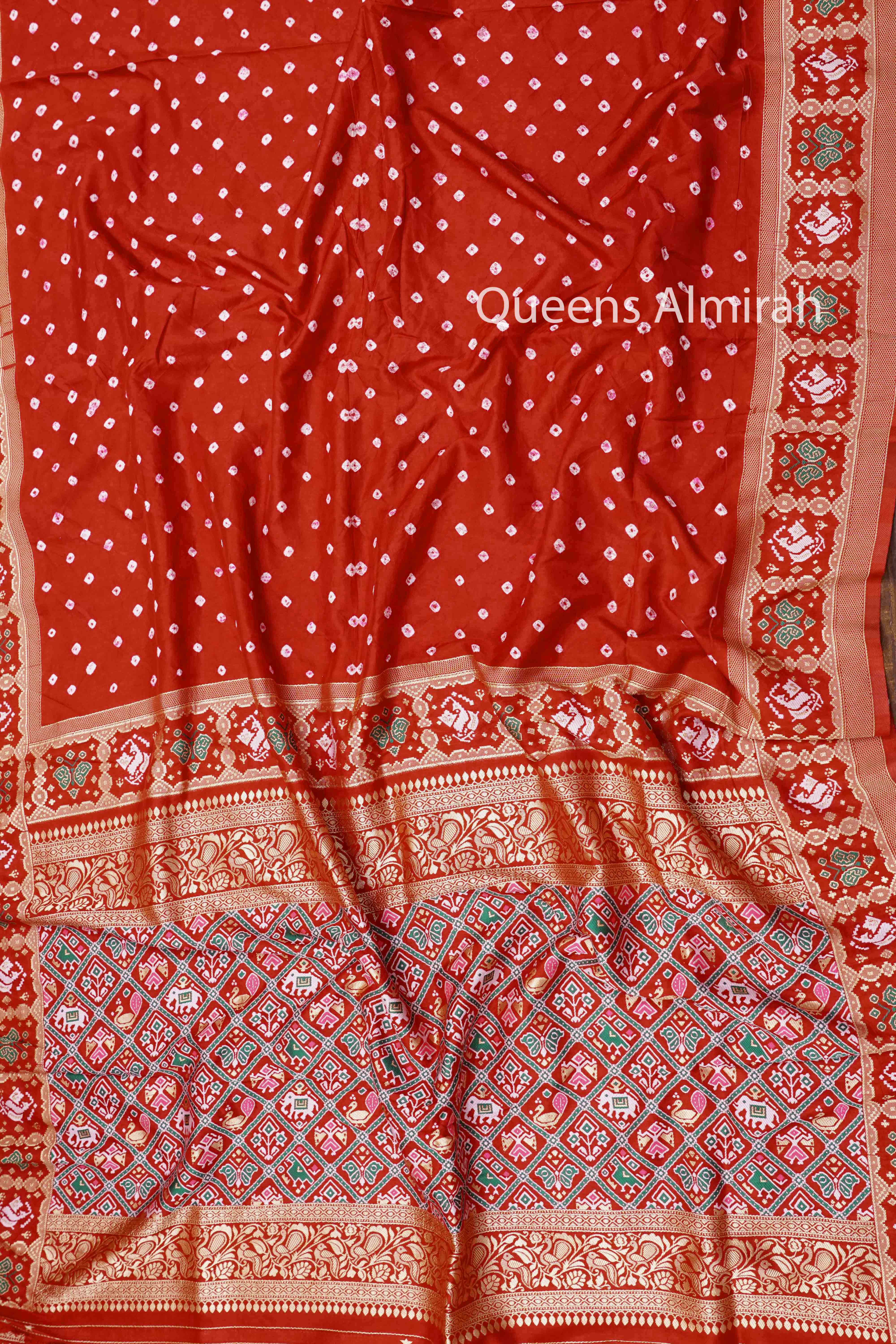 CHILLY RED BANDHINI MALAI SILK SAREE - Queens Jewel Emporium