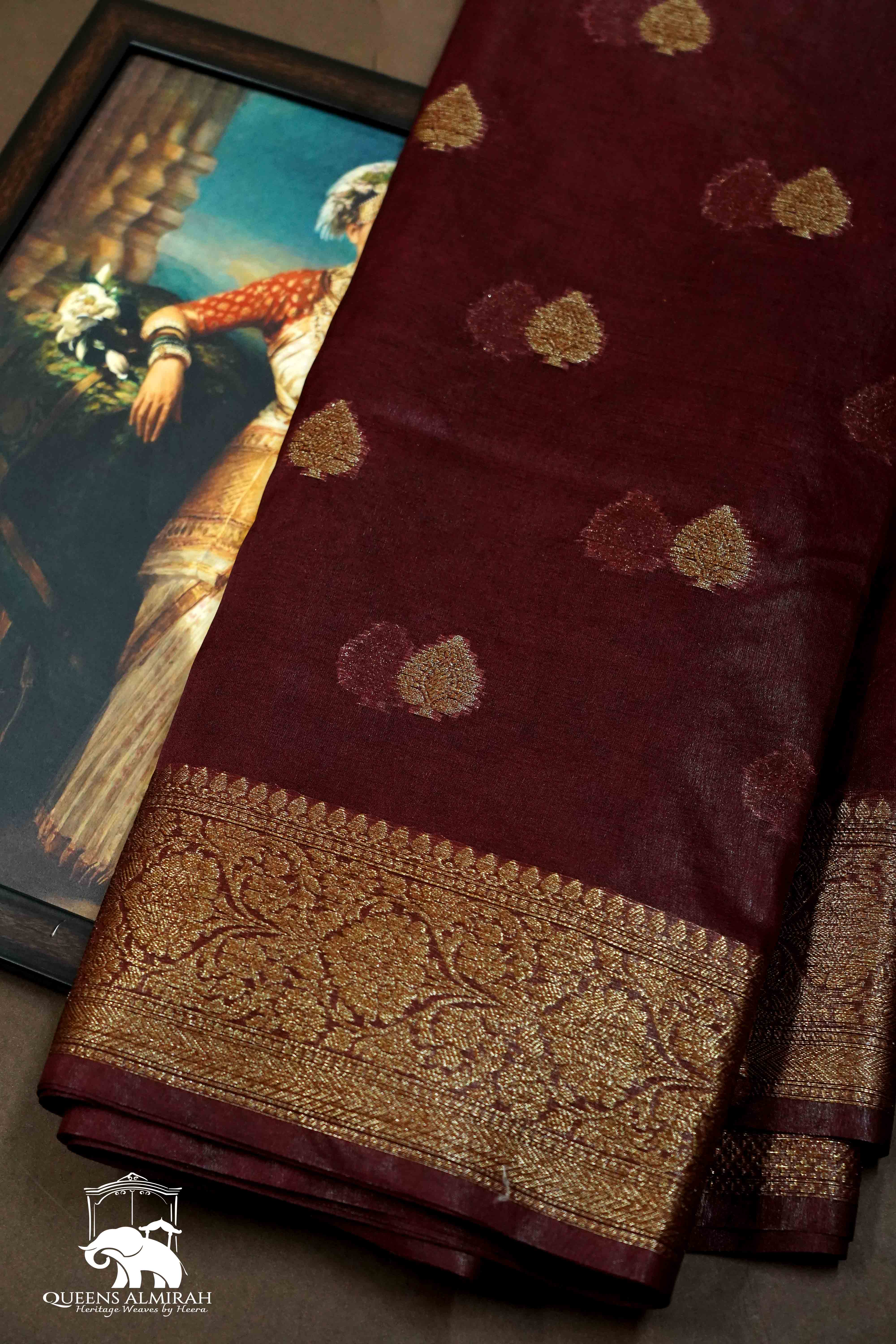 CHOCOLATE KORA ORGANZA SAREE - Queens Jewel Emporium