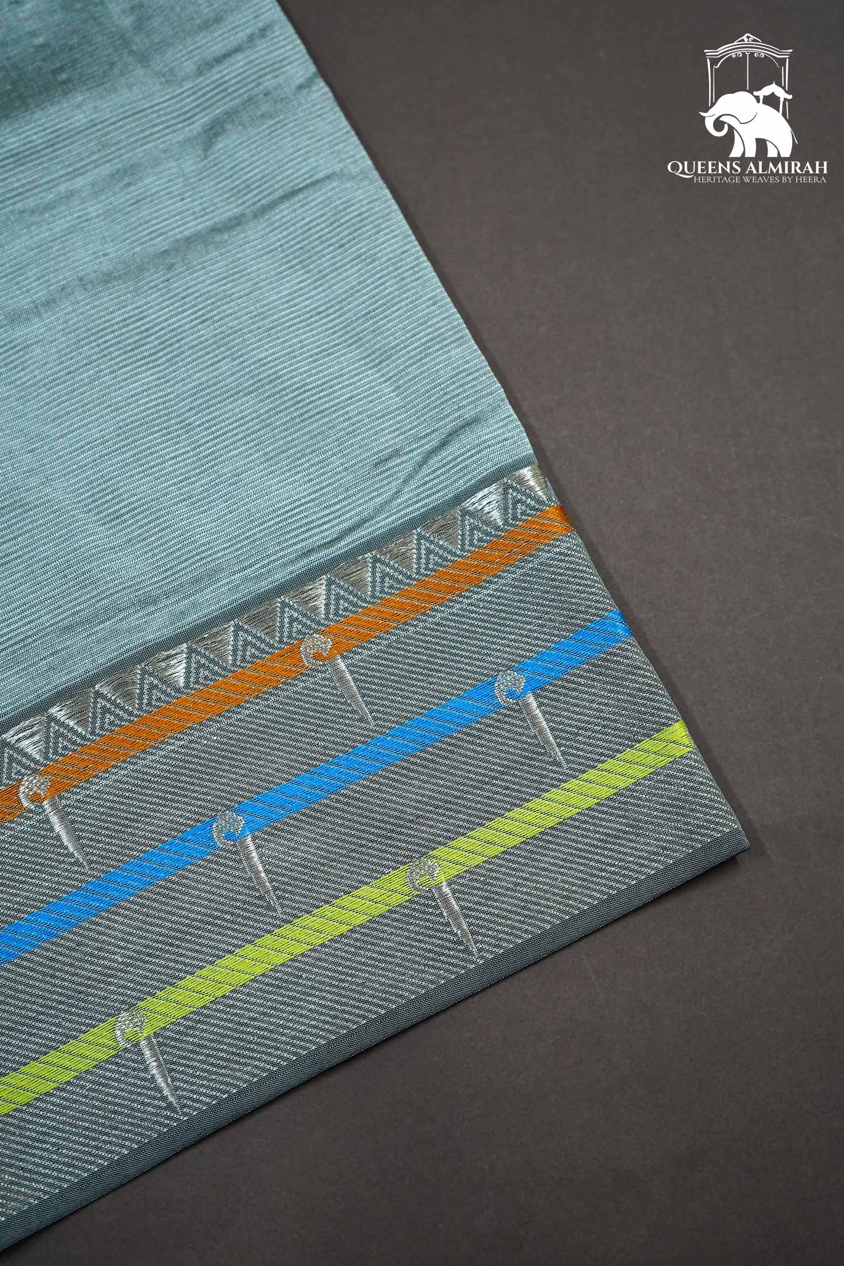 CLOUDY GREY WITH PAITHANI BORDER MANGALGIRI SAREE - Queens Jewel Emporium