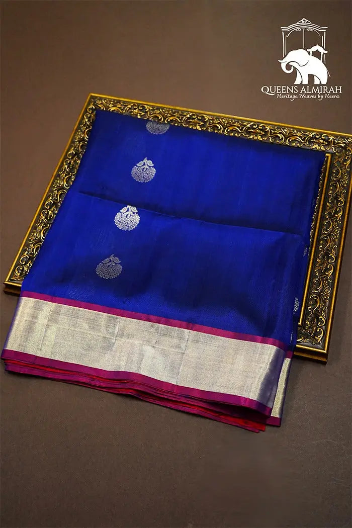 COBALT BLUE AND WINE SOFT SILK SAREE - Queens Jewel Emporium