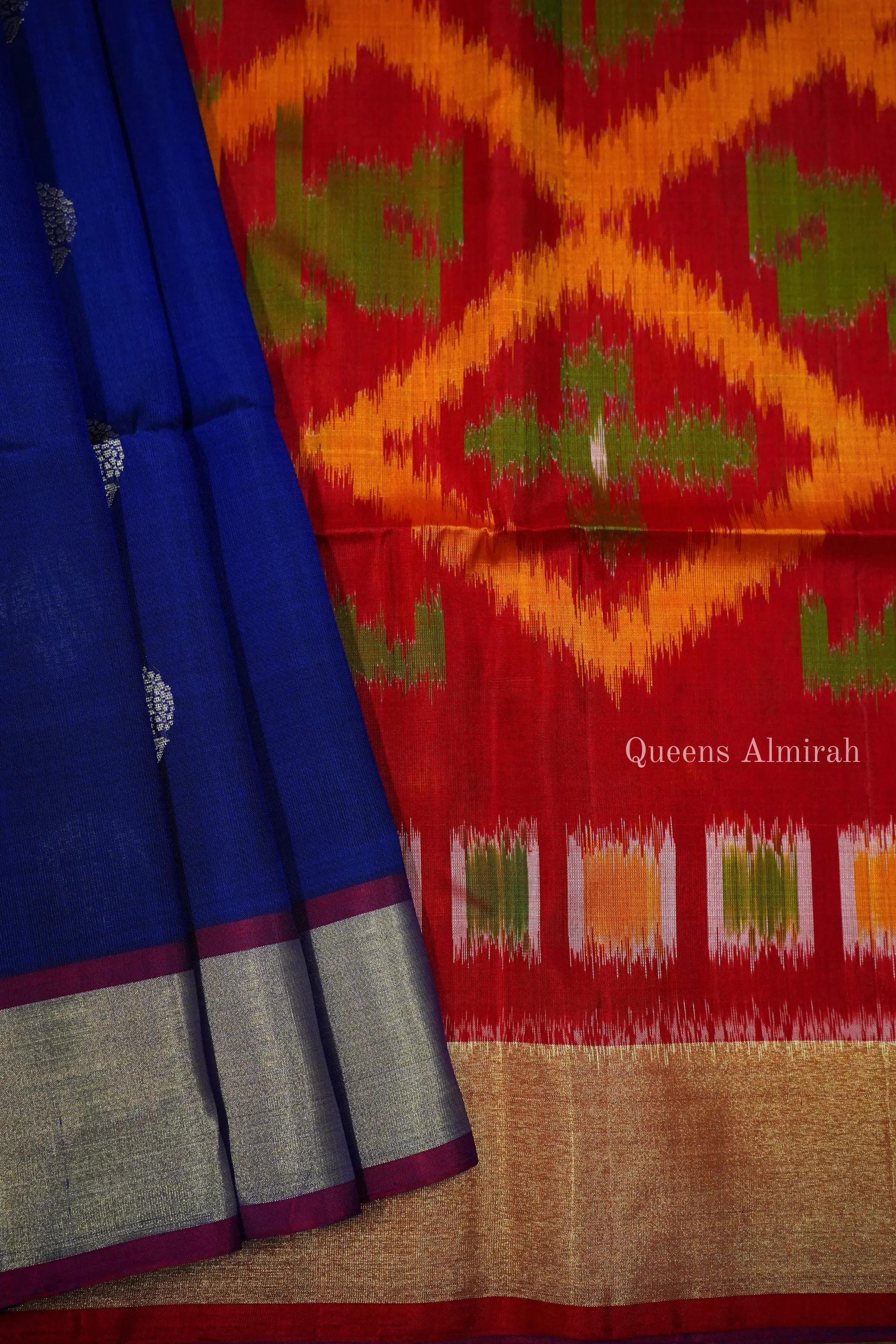 COBALT BLUE AND WINE SOFT SILK SAREE - Queens Jewel Emporium