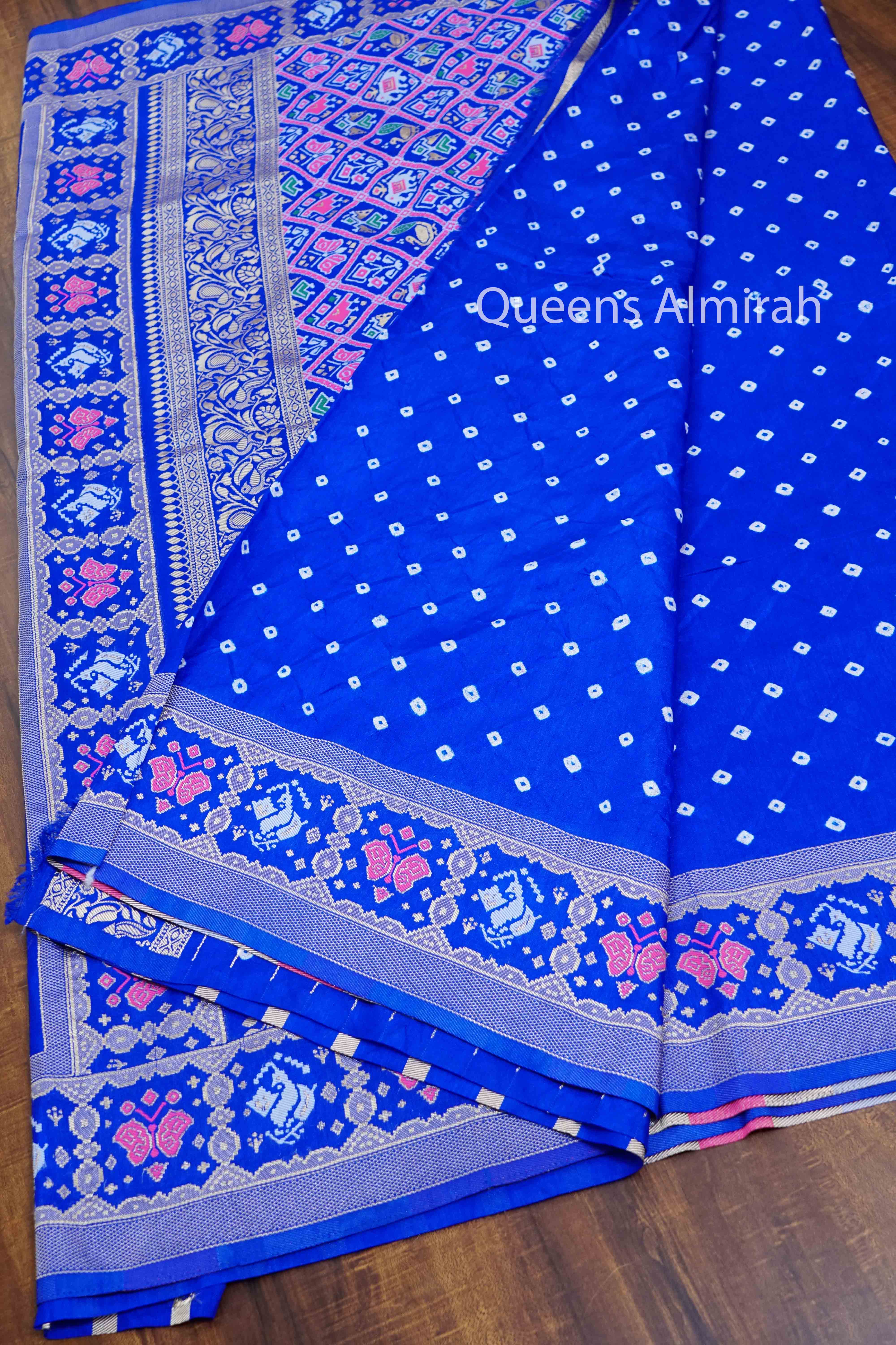 COBALT BLUE BANDHINI MALAI SILK SAREE - Queens Jewel Emporium