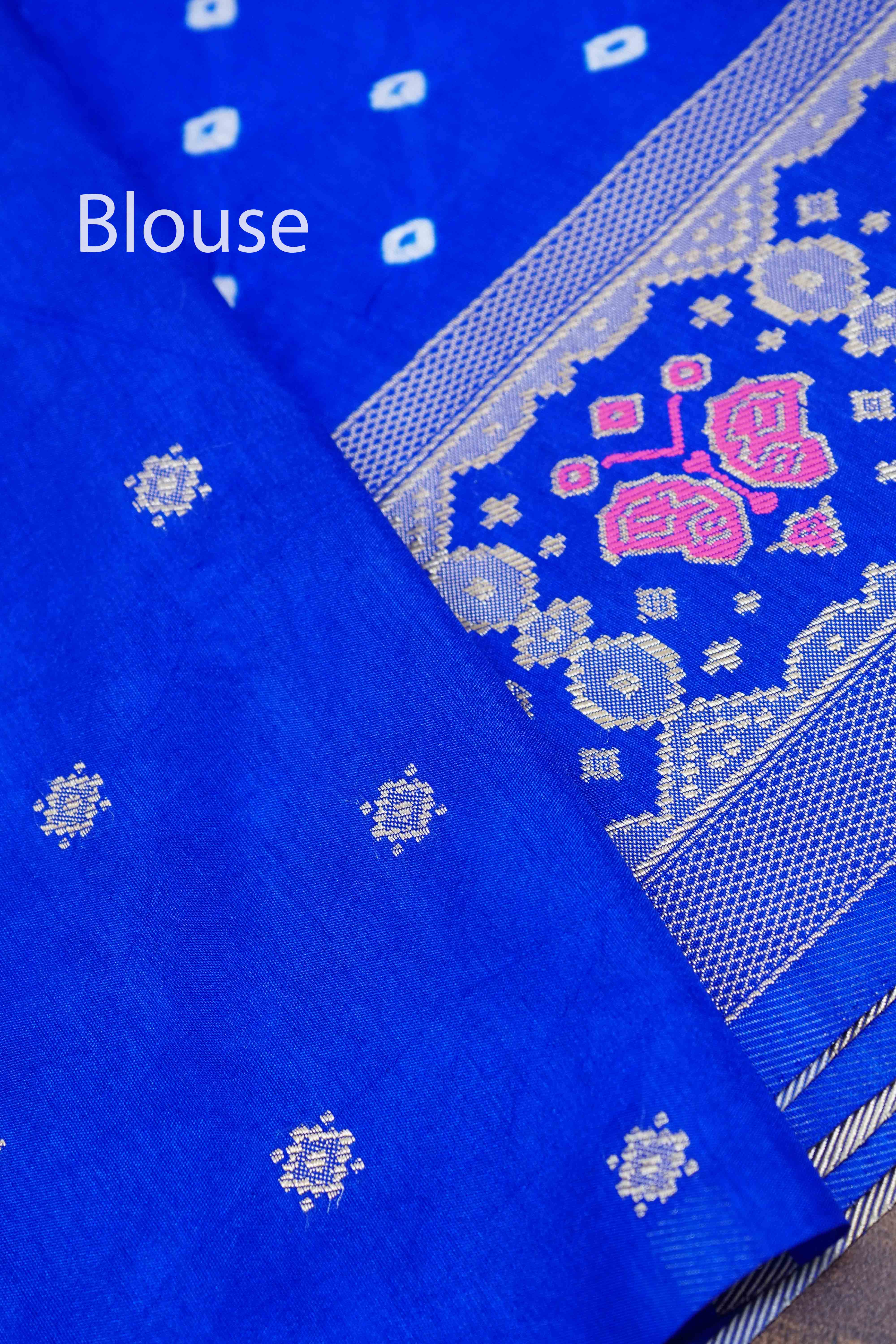 COBALT BLUE BANDHINI MALAI SILK SAREE - Queens Jewel Emporium