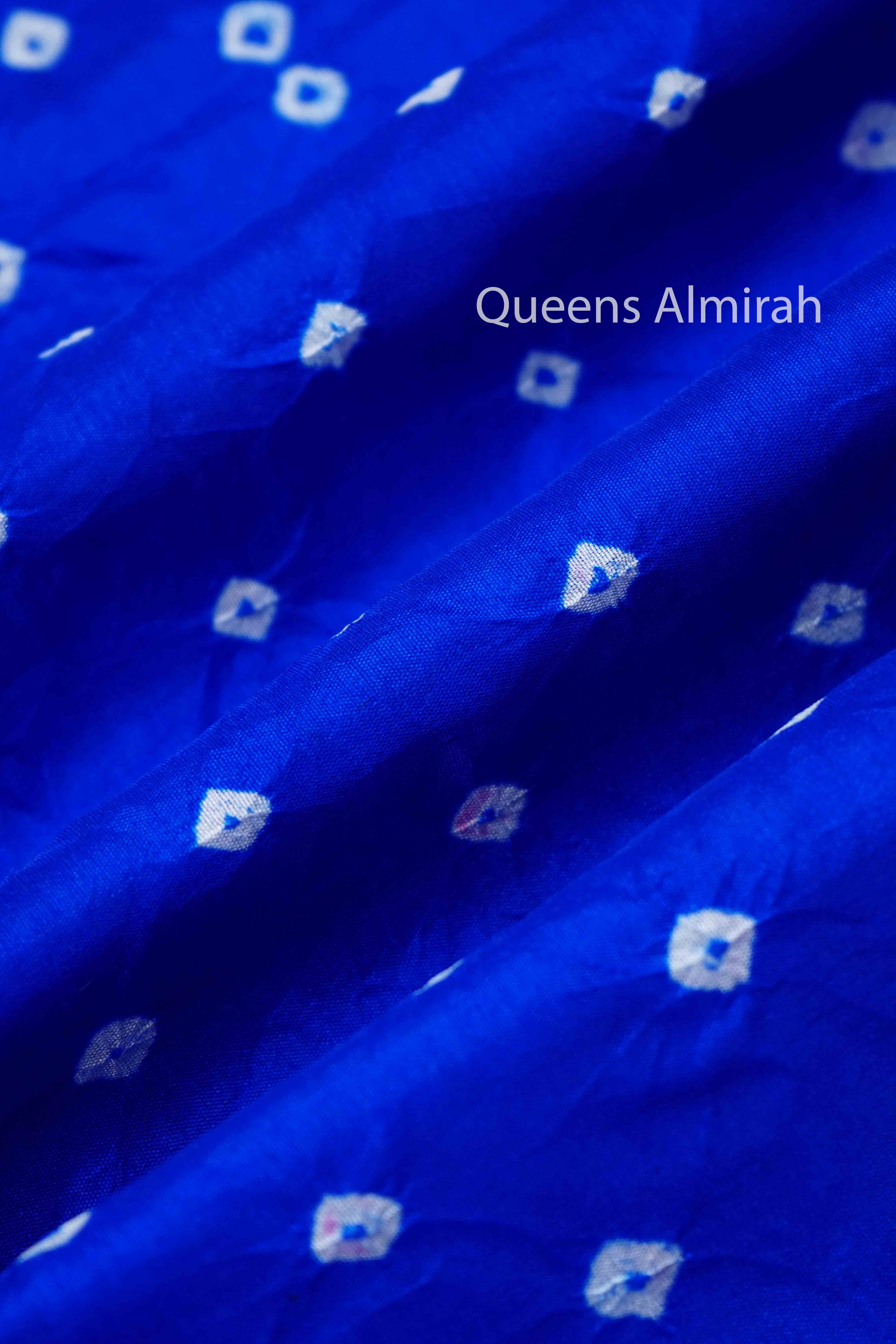 COBALT BLUE BANDHINI MALAI SILK SAREE - Queens Jewel Emporium