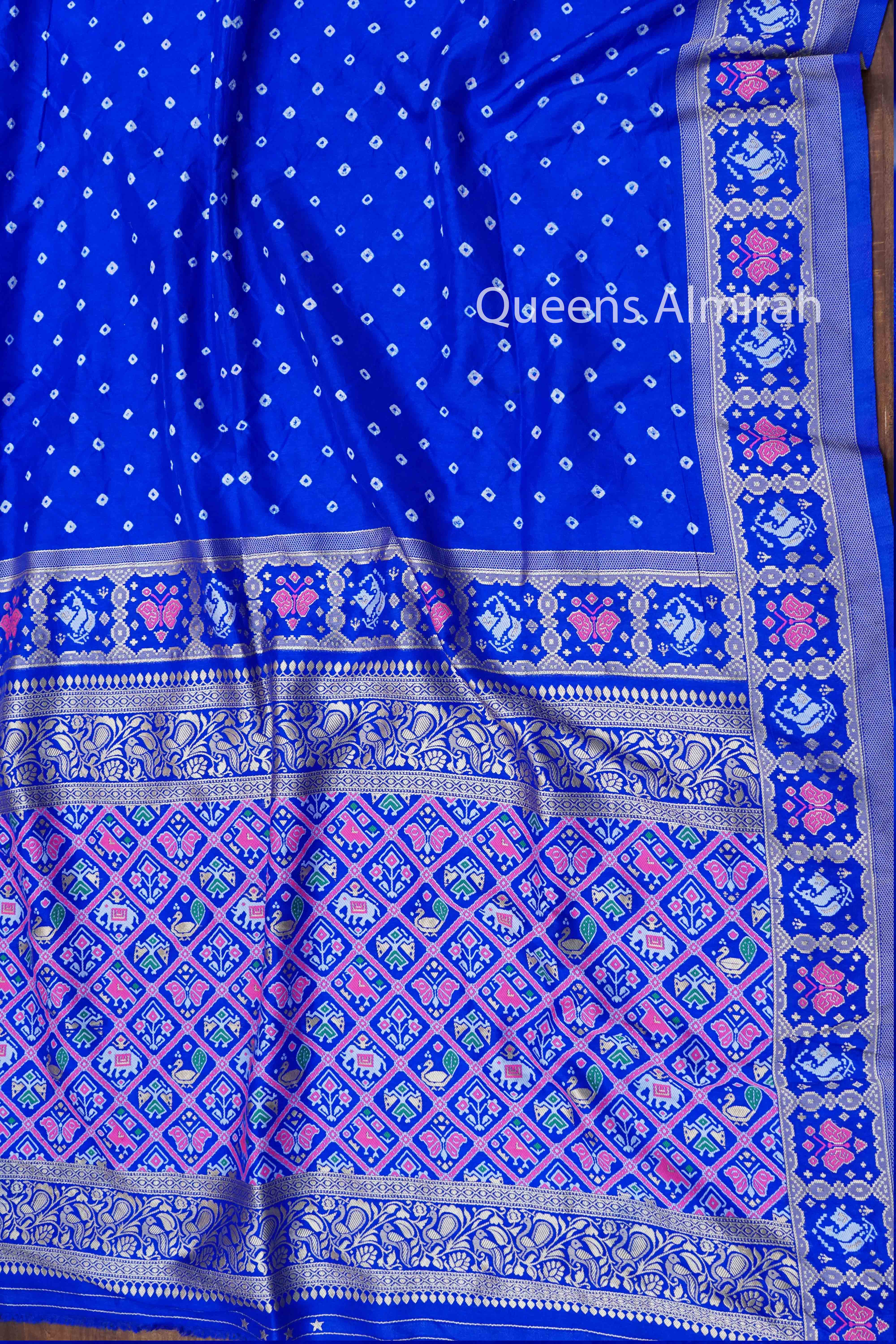 COBALT BLUE BANDHINI MALAI SILK SAREE - Queens Jewel Emporium