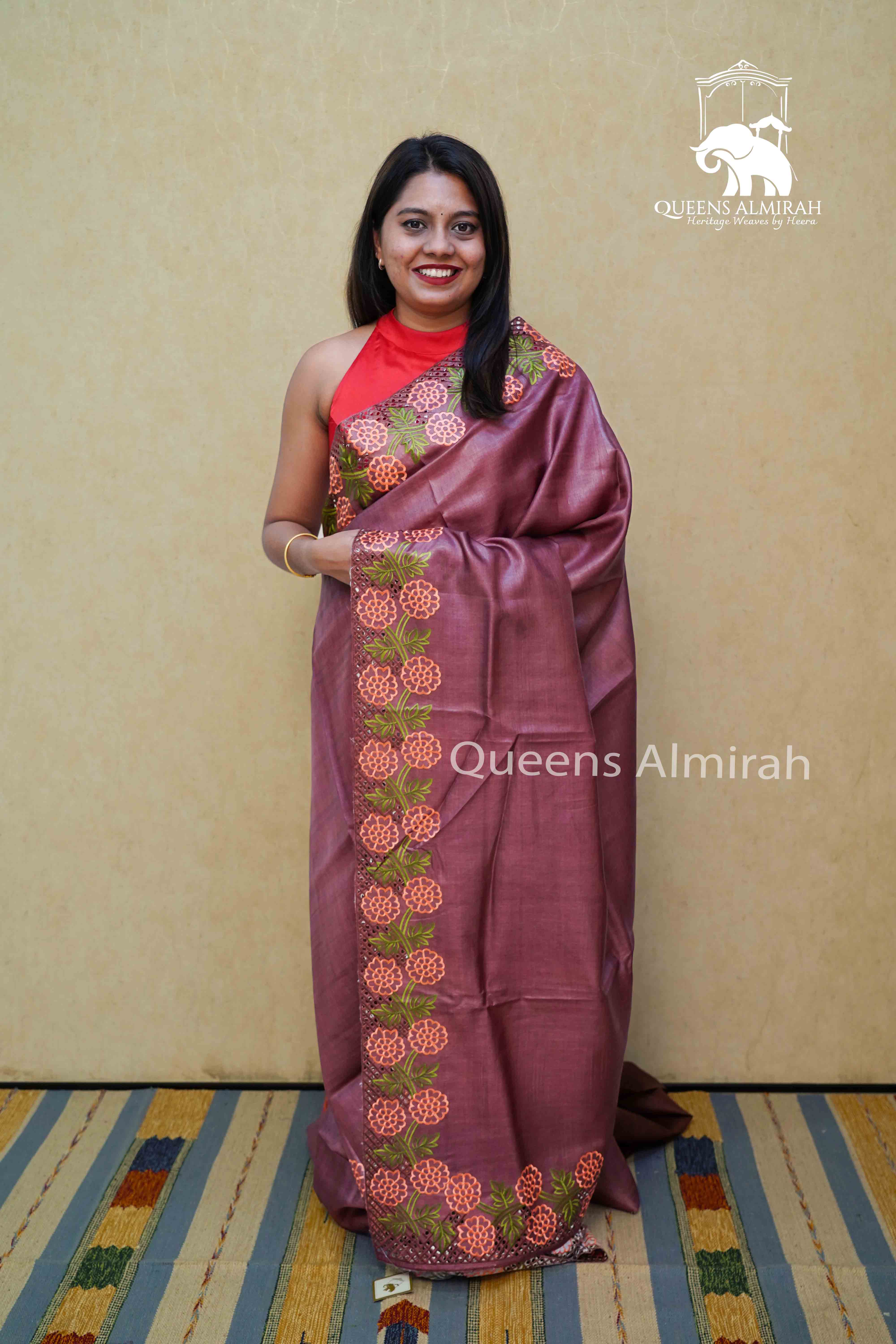COCOA BROWN  PURE TUSSAR SILK SAREE - Queens Jewel Emporium