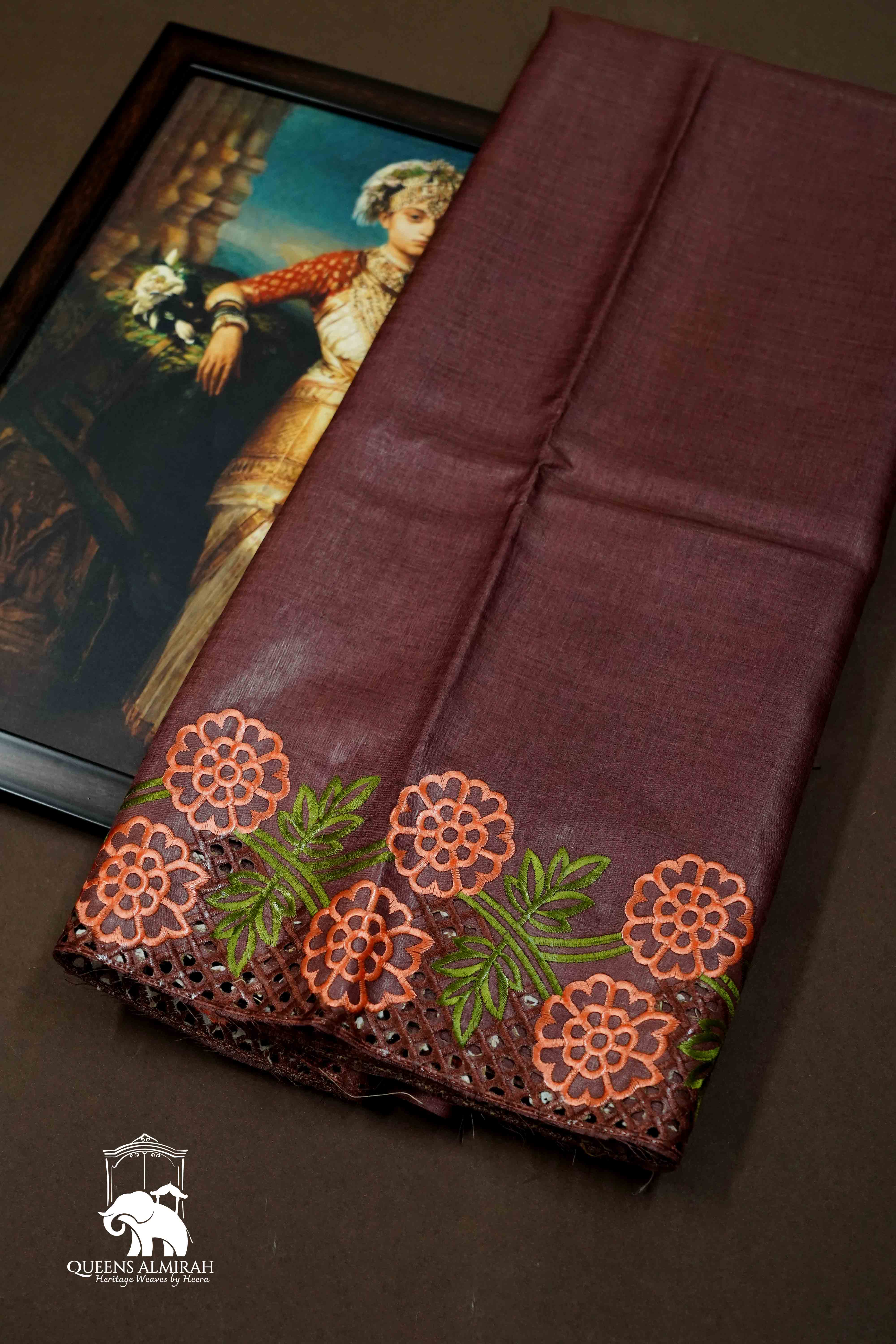COCOA BROWN  PURE TUSSAR SILK SAREE - Queens Jewel Emporium