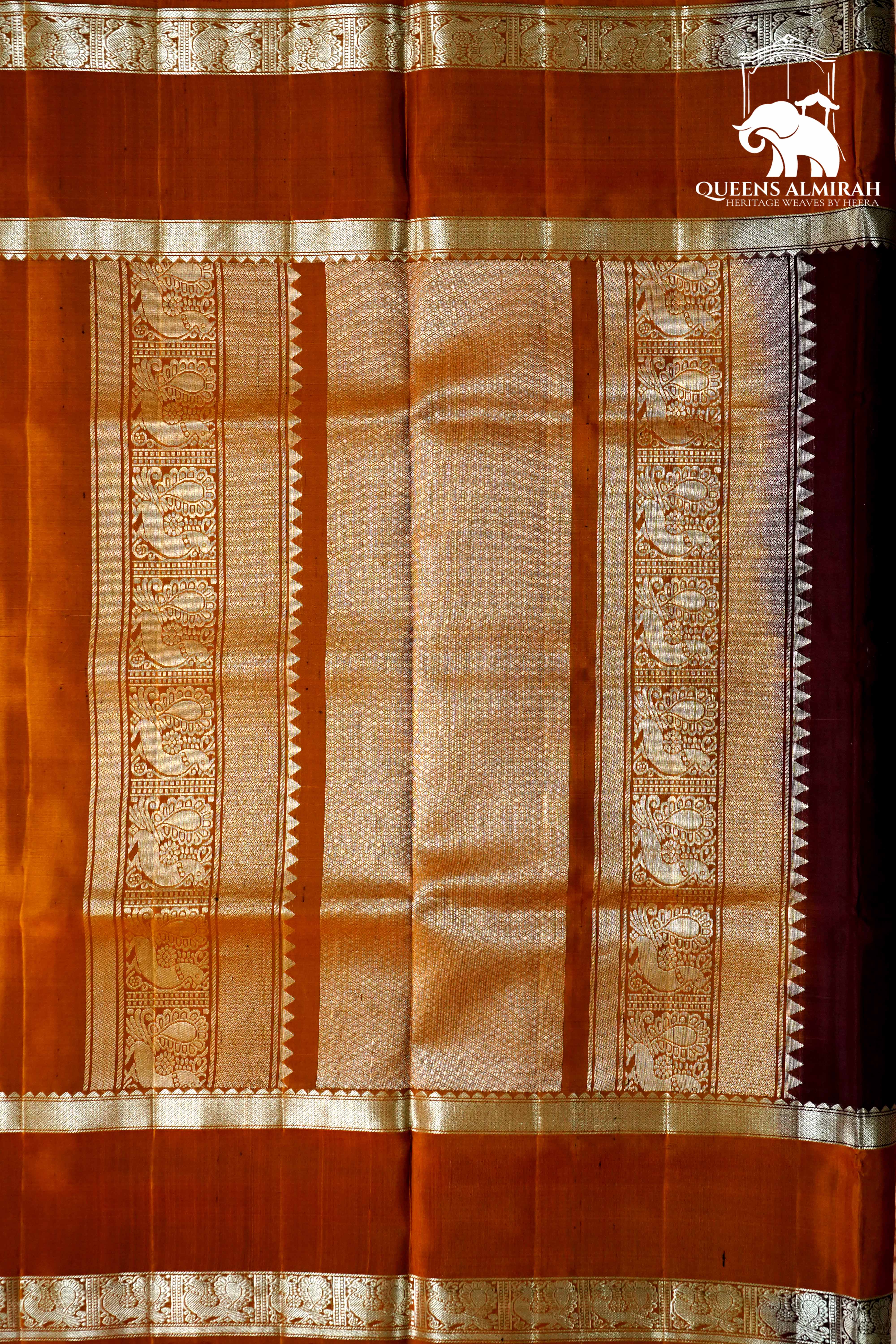 COFFEE BEAN BROWN WITH FIERY ORANGE SOFT SILK SAREE - Queens Jewel Emporium
