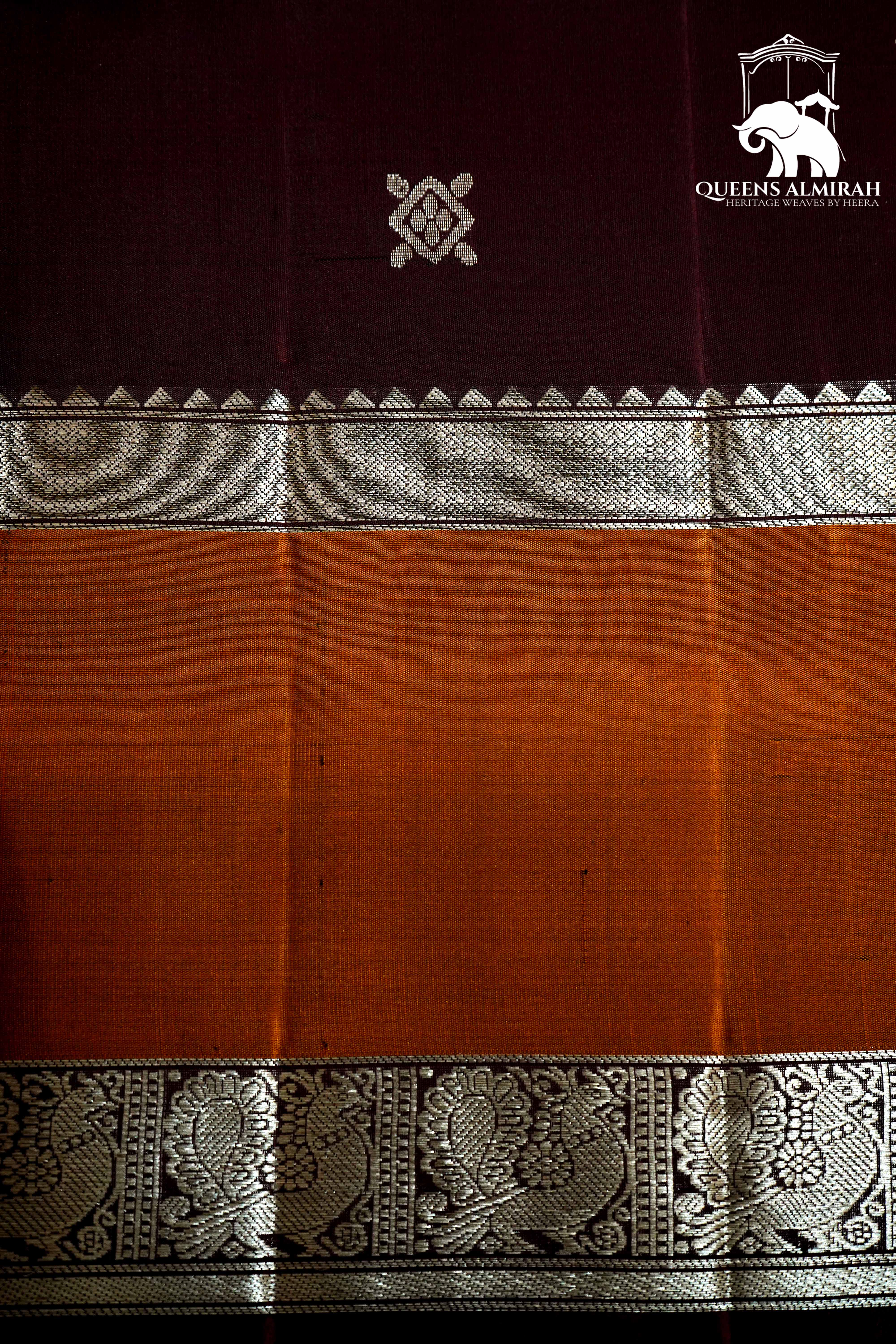 COFFEE BEAN BROWN WITH FIERY ORANGE SOFT SILK SAREE - Queens Jewel Emporium