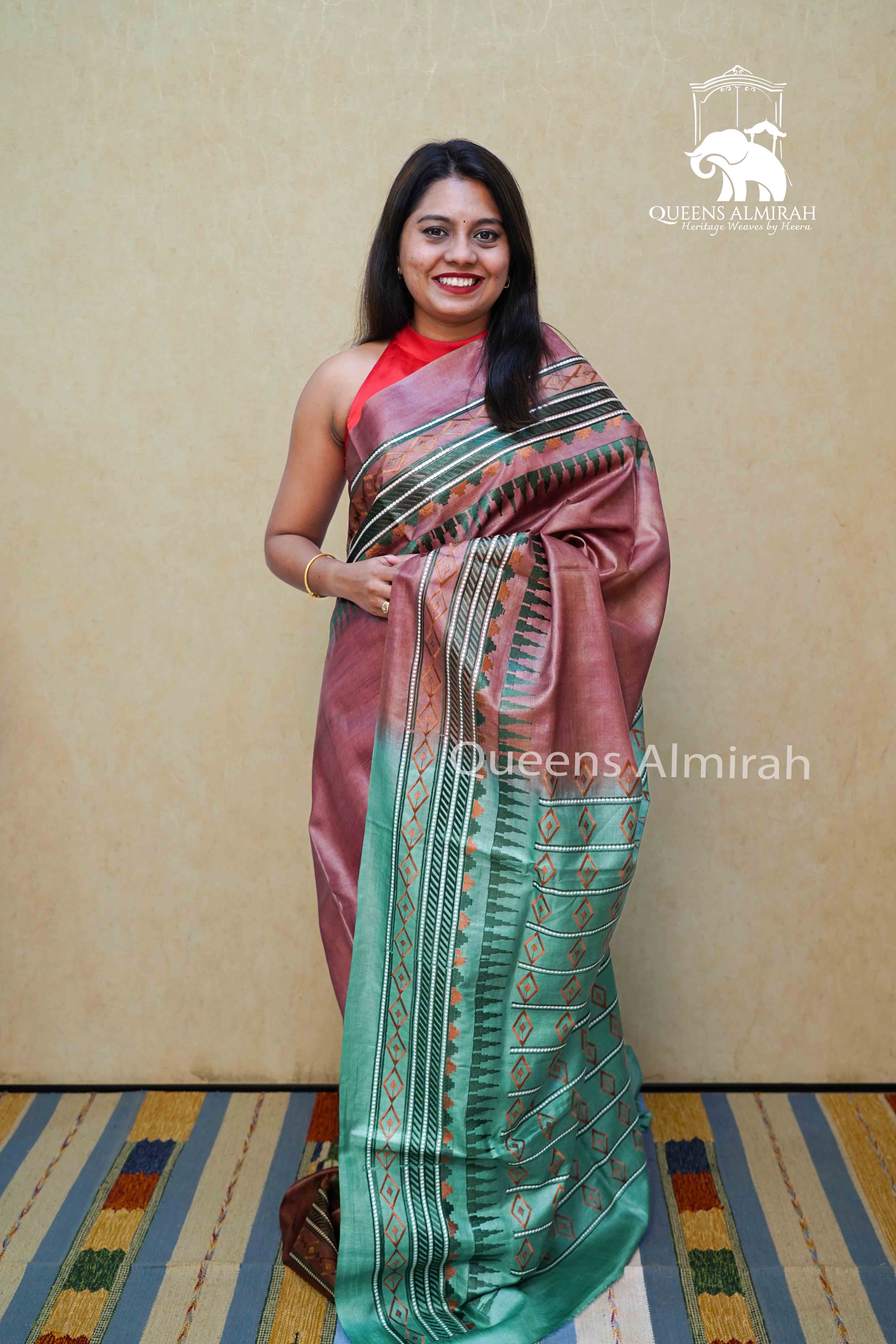 COFFEE BROWN  PURE TUSSAR SILK SAREE - Queens Jewel Emporium