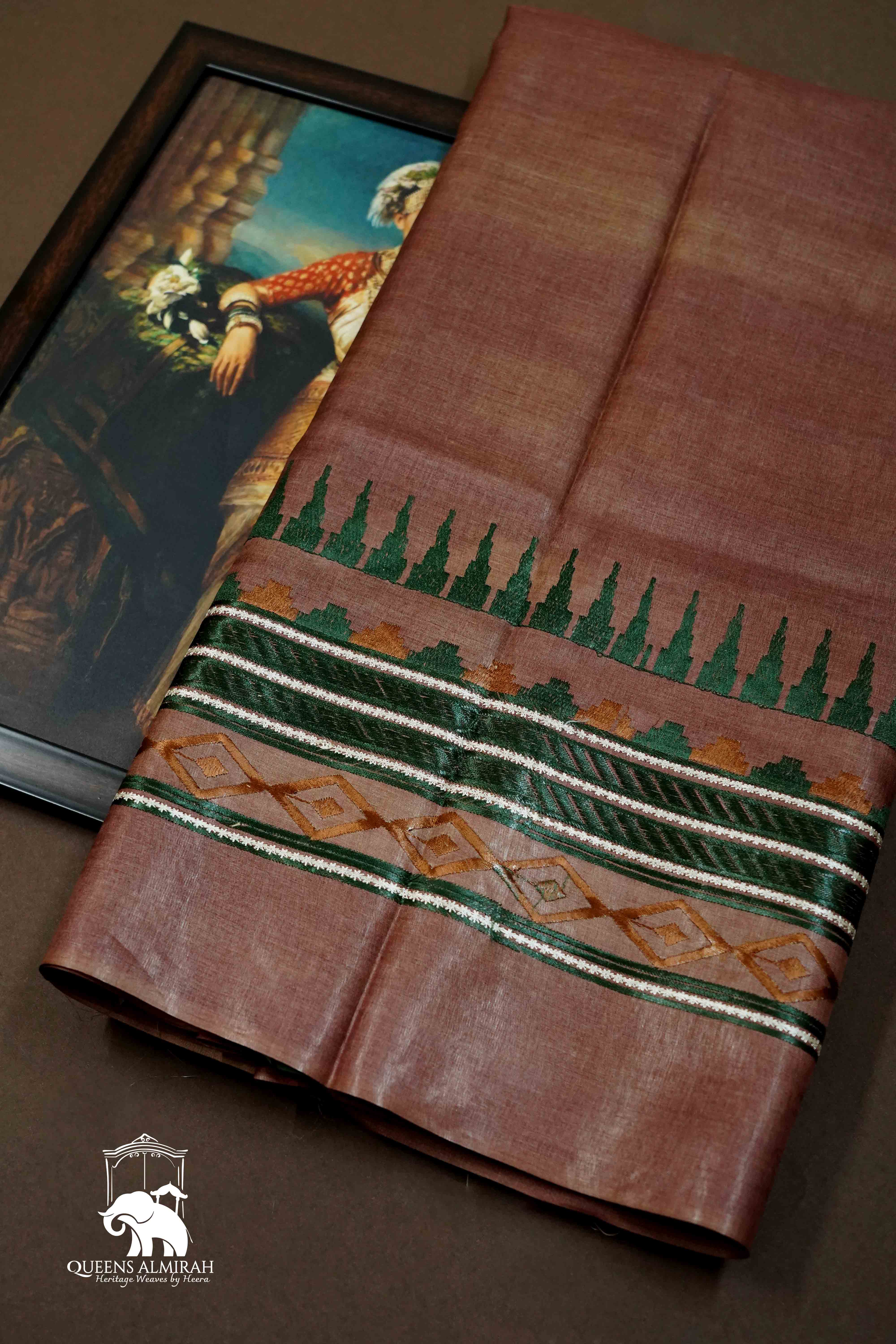 COFFEE BROWN  PURE TUSSAR SILK SAREE - Queens Jewel Emporium