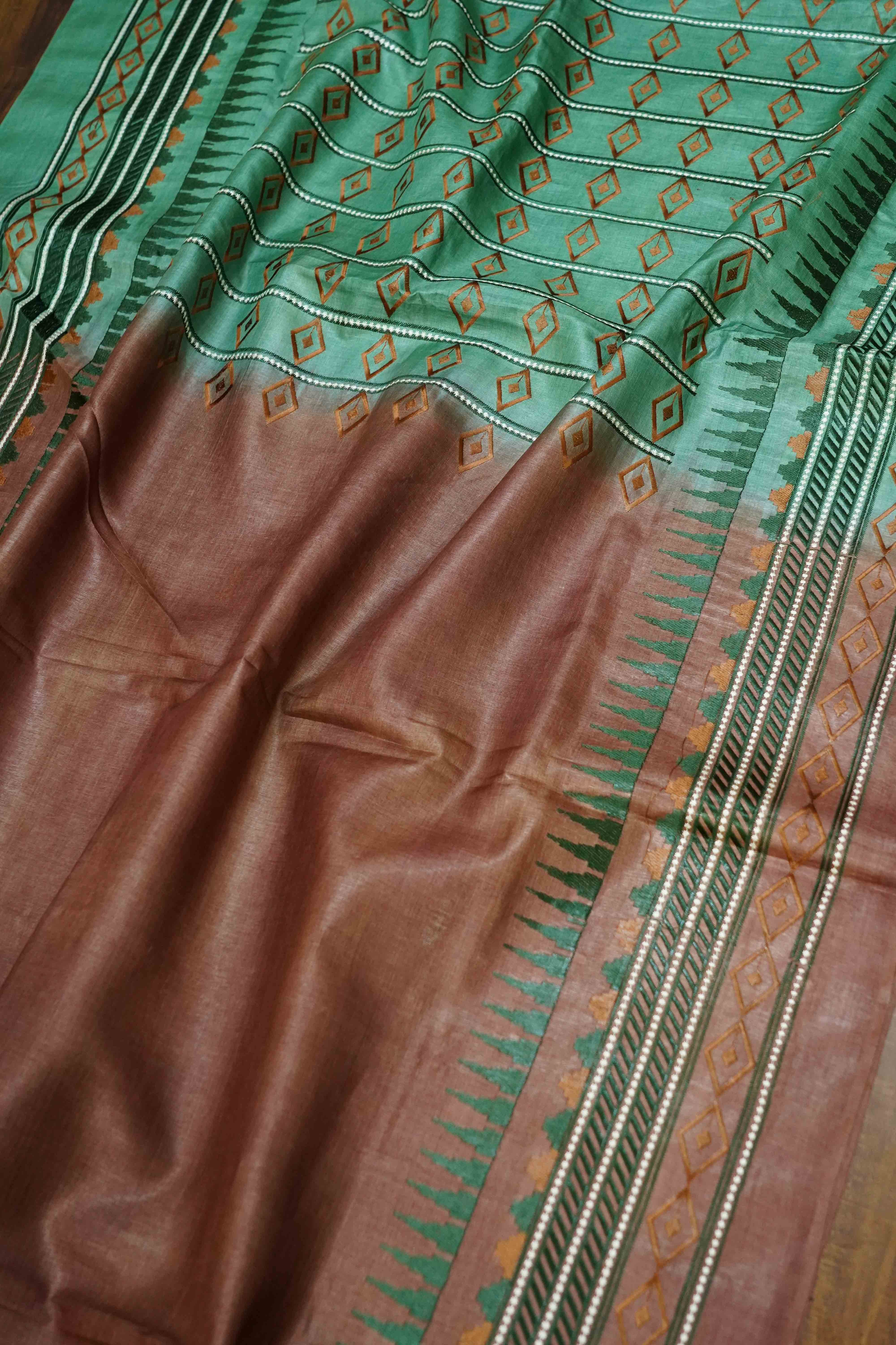 COFFEE BROWN  PURE TUSSAR SILK SAREE - Queens Jewel Emporium