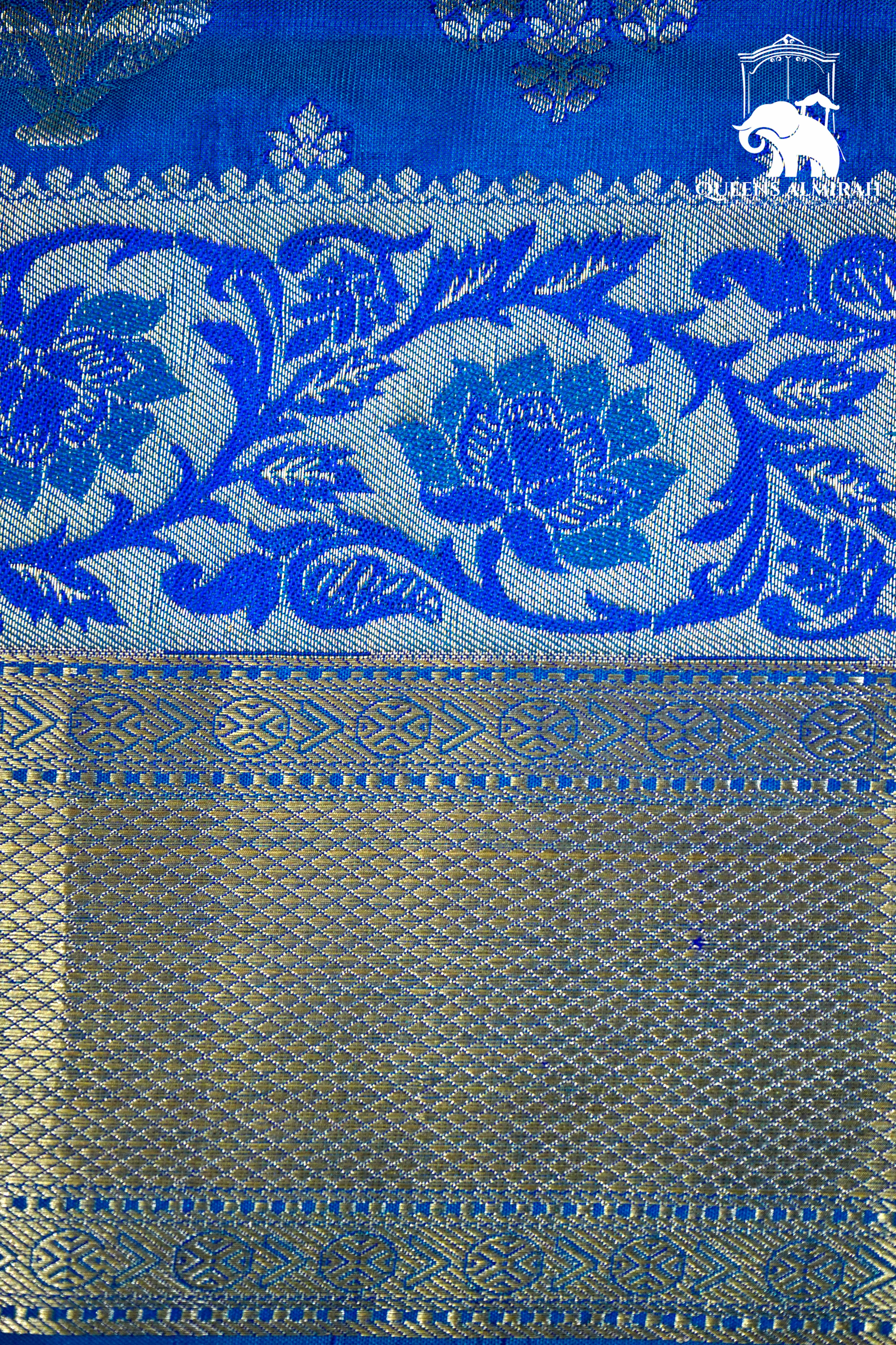 CONGRESS BLUE WITH WOVEN BORDER BANARASAI SILK SAREE - Queens Jewel Emporium