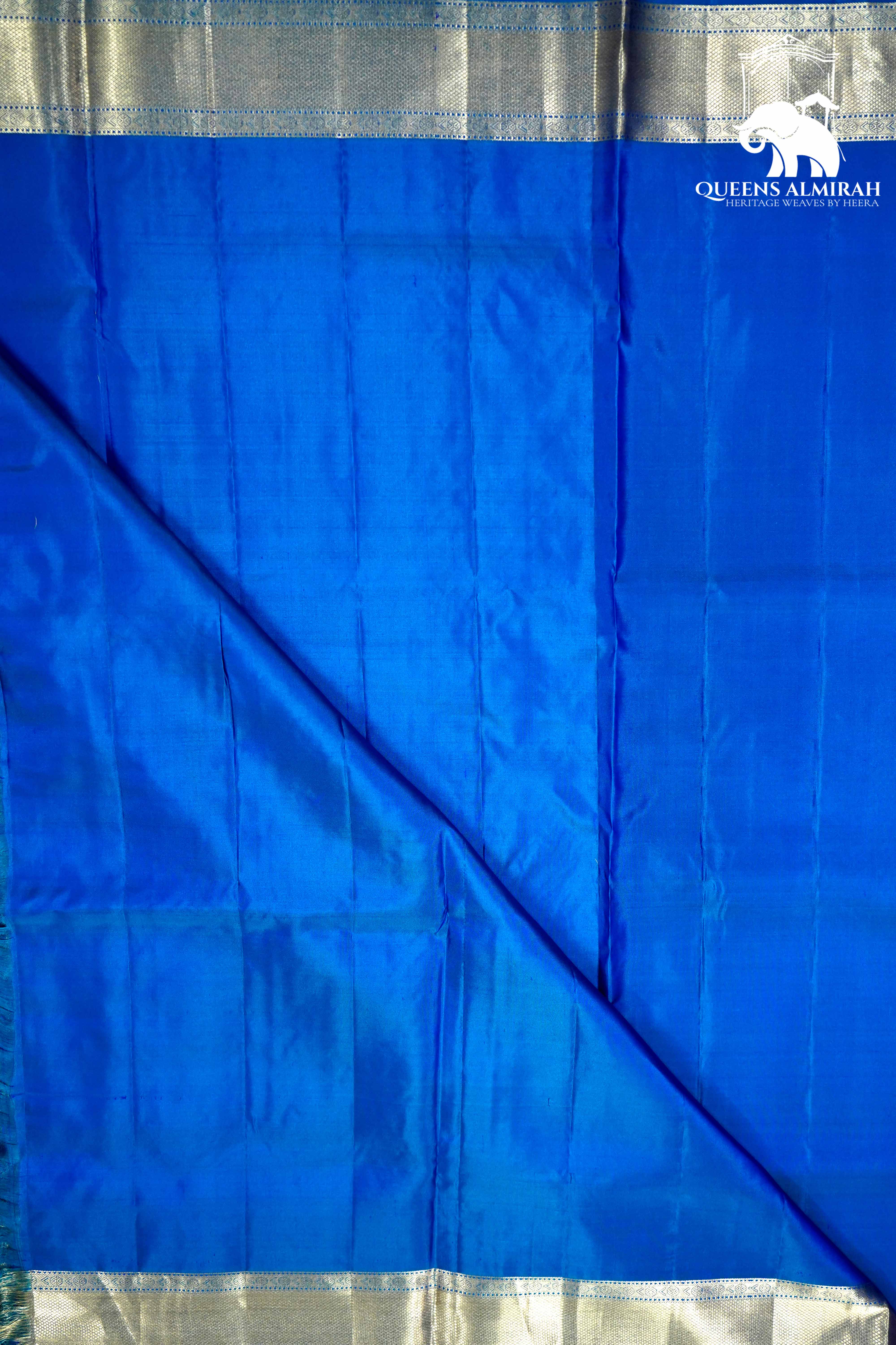 CONGRESS BLUE WITH WOVEN BORDER BANARASAI SILK SAREE - Queens Jewel Emporium