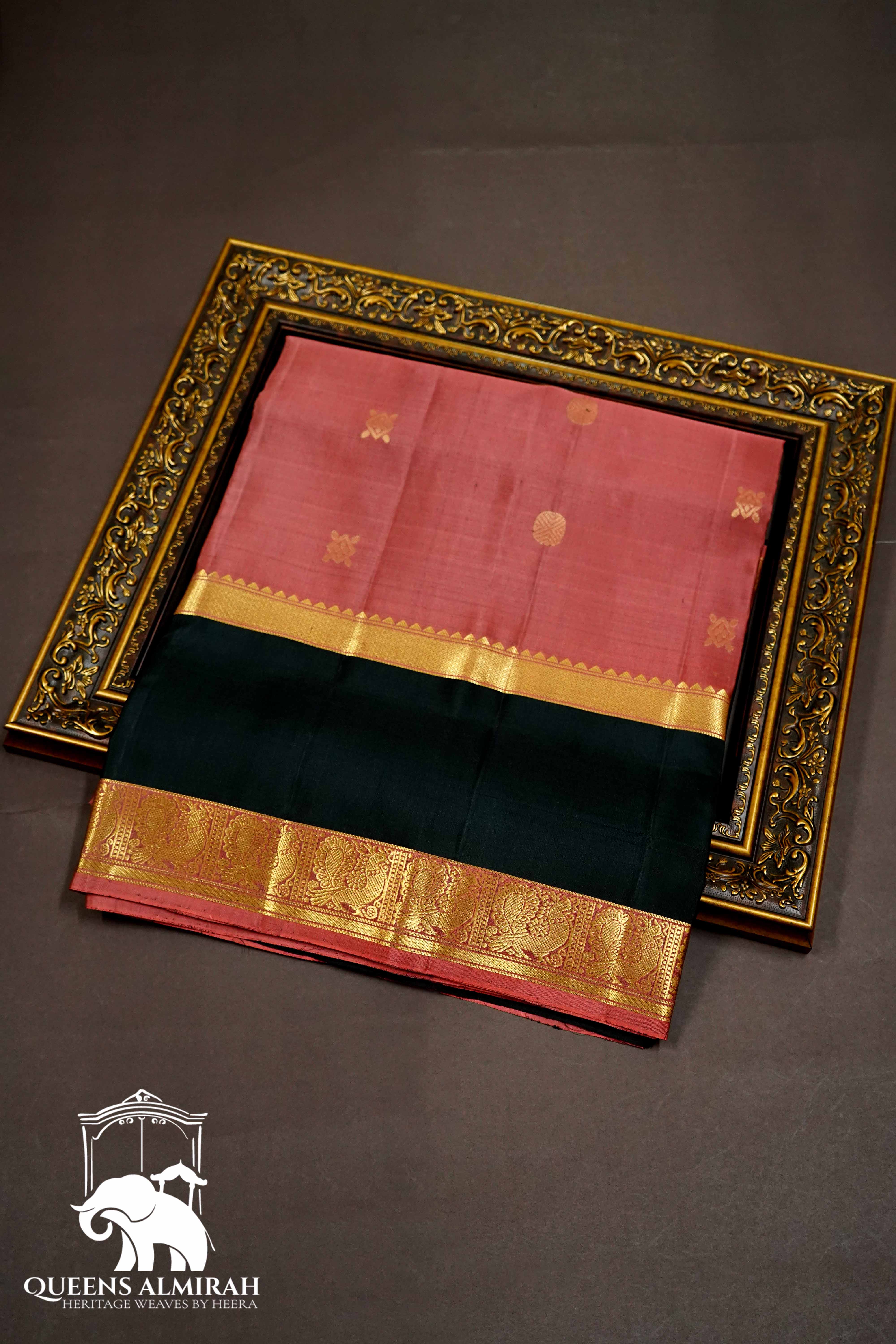 COPPER RUST WITH BLACK SOFT SILK SAREE - Queens Jewel Emporium