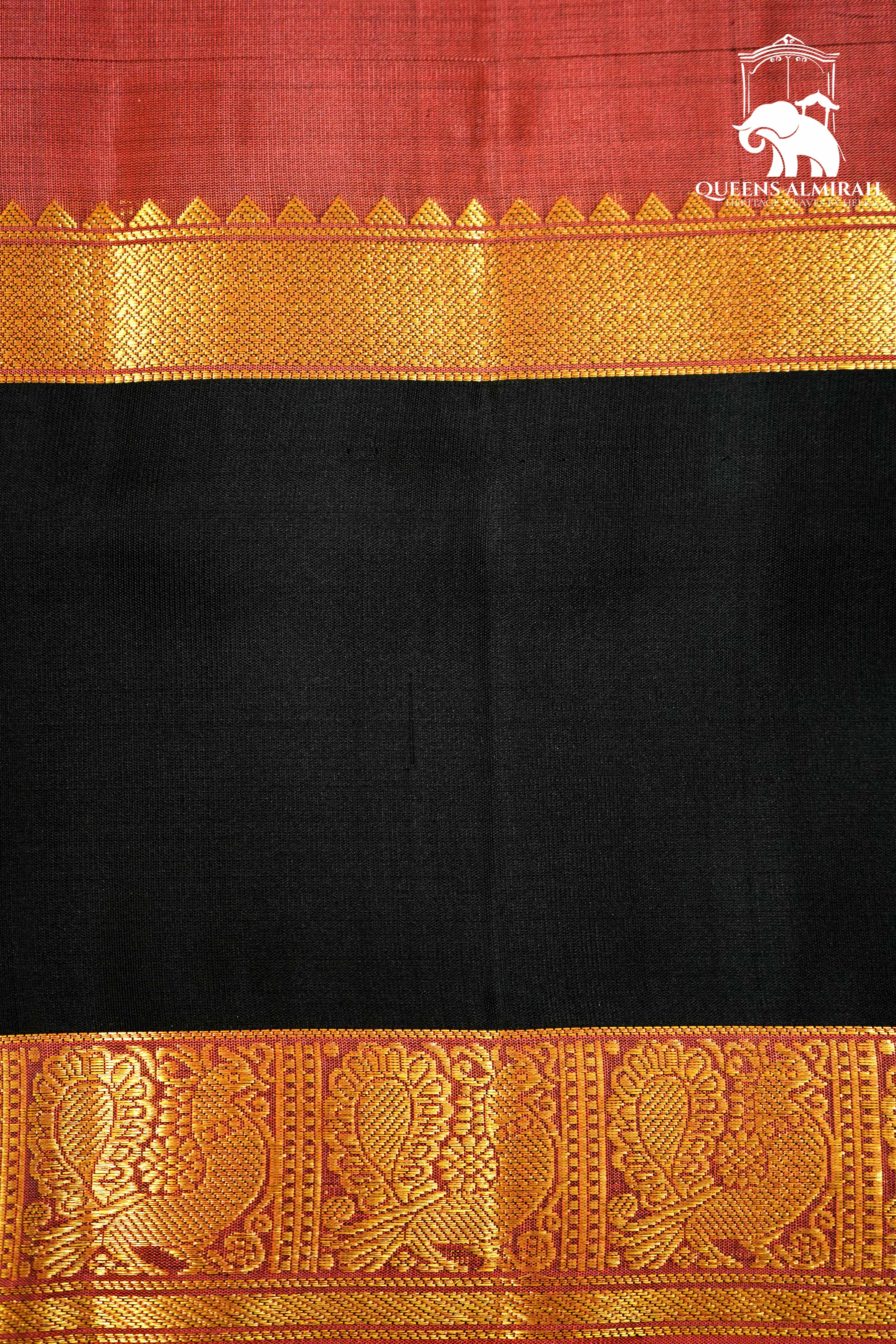 COPPER RUST WITH BLACK SOFT SILK SAREE - Queens Jewel Emporium