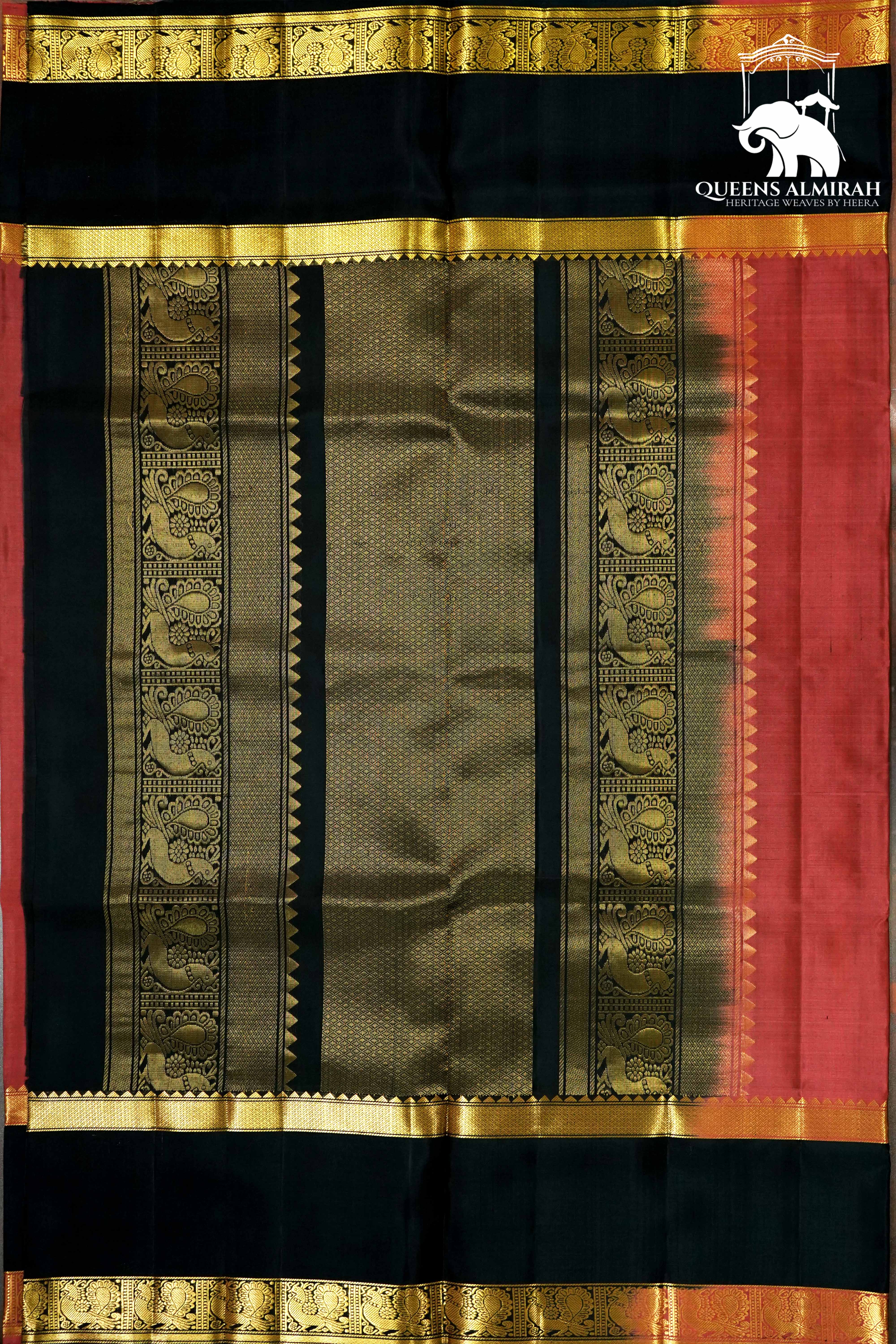 COPPER RUST WITH BLACK SOFT SILK SAREE - Queens Jewel Emporium