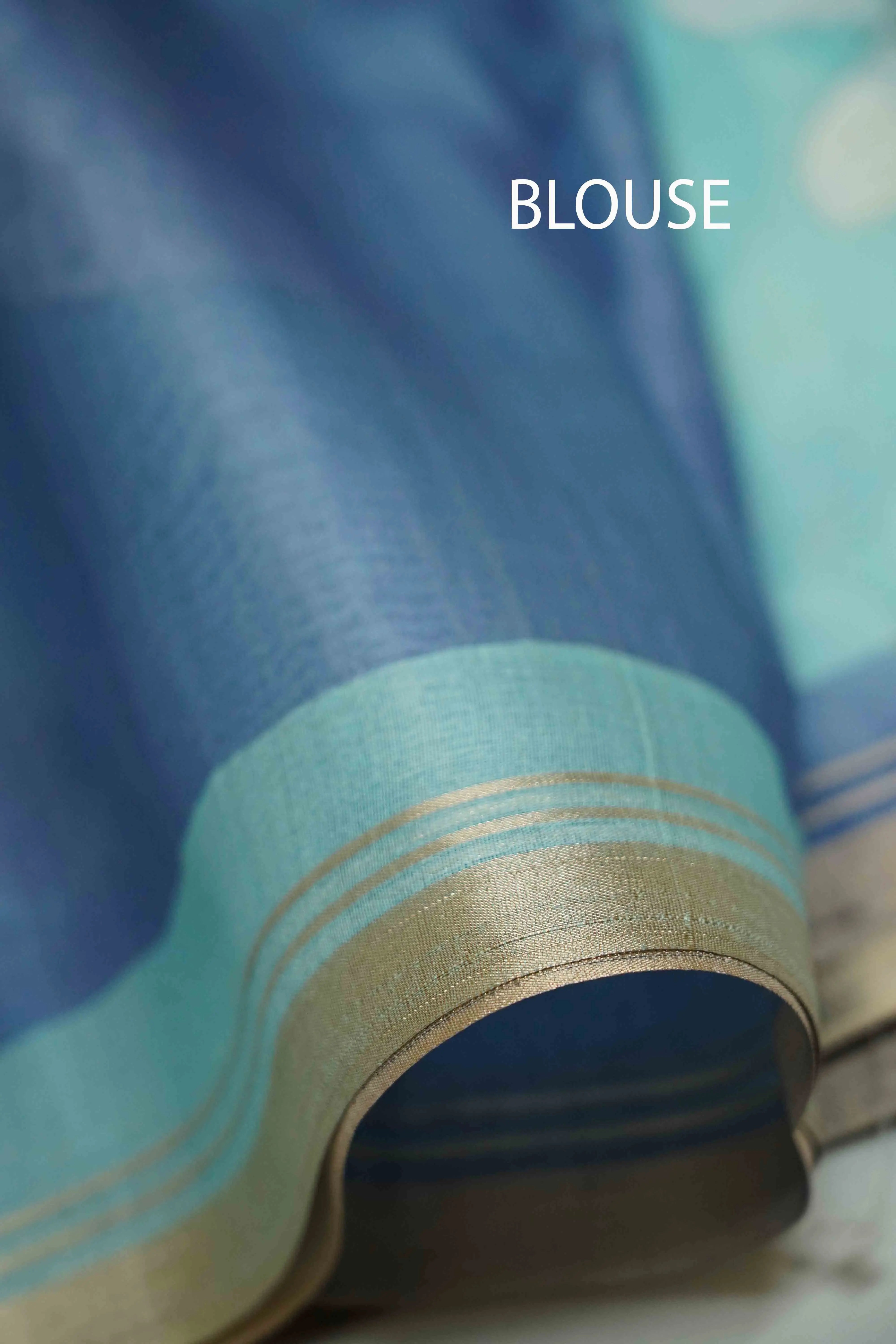 CORAL BLUE PRINTED ORGANZA SAREE - Queens Jewel Emporium
