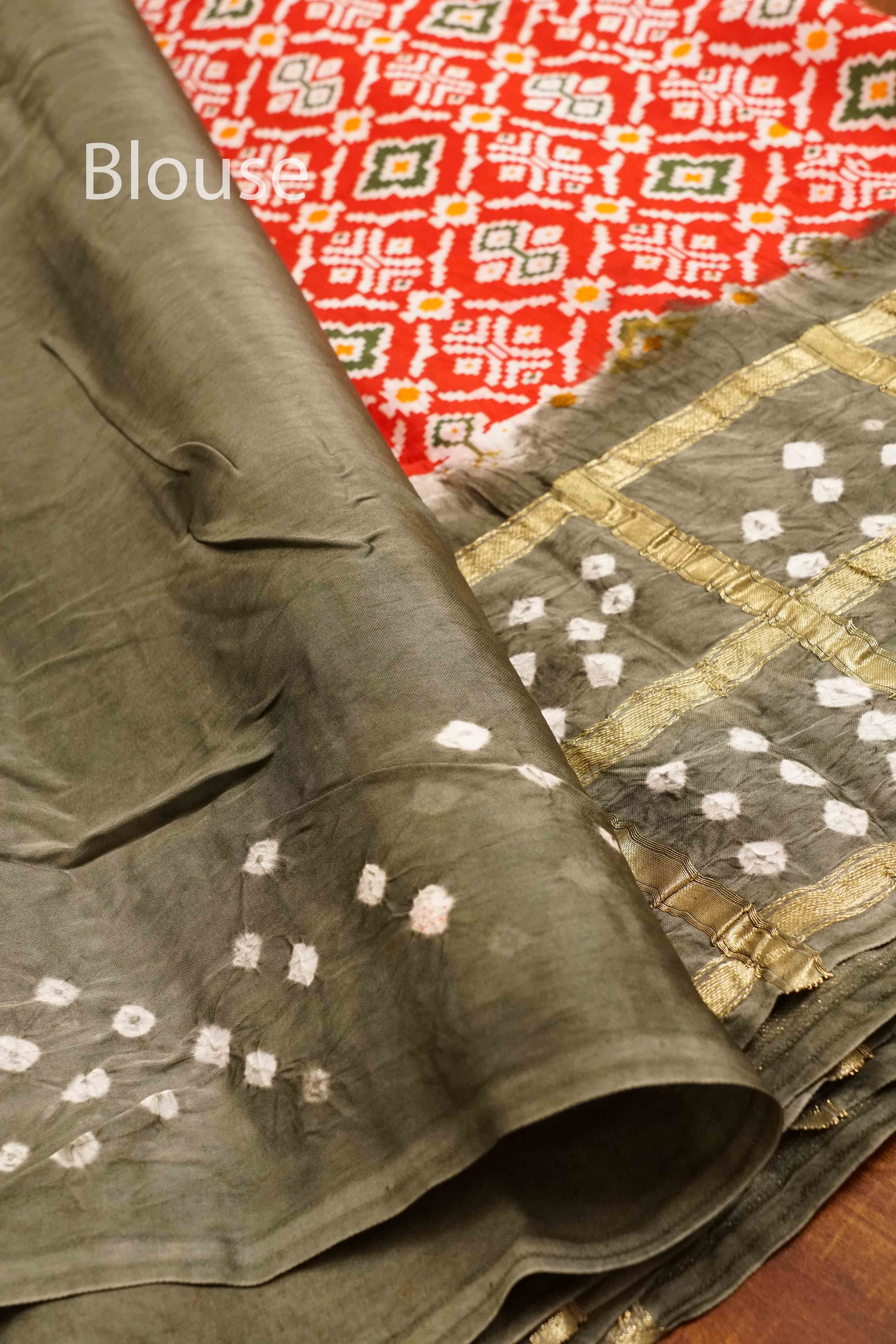 CORAL RED WITH ARMY BROWN  MODAL SILK SAREE - Queens Jewel Emporium