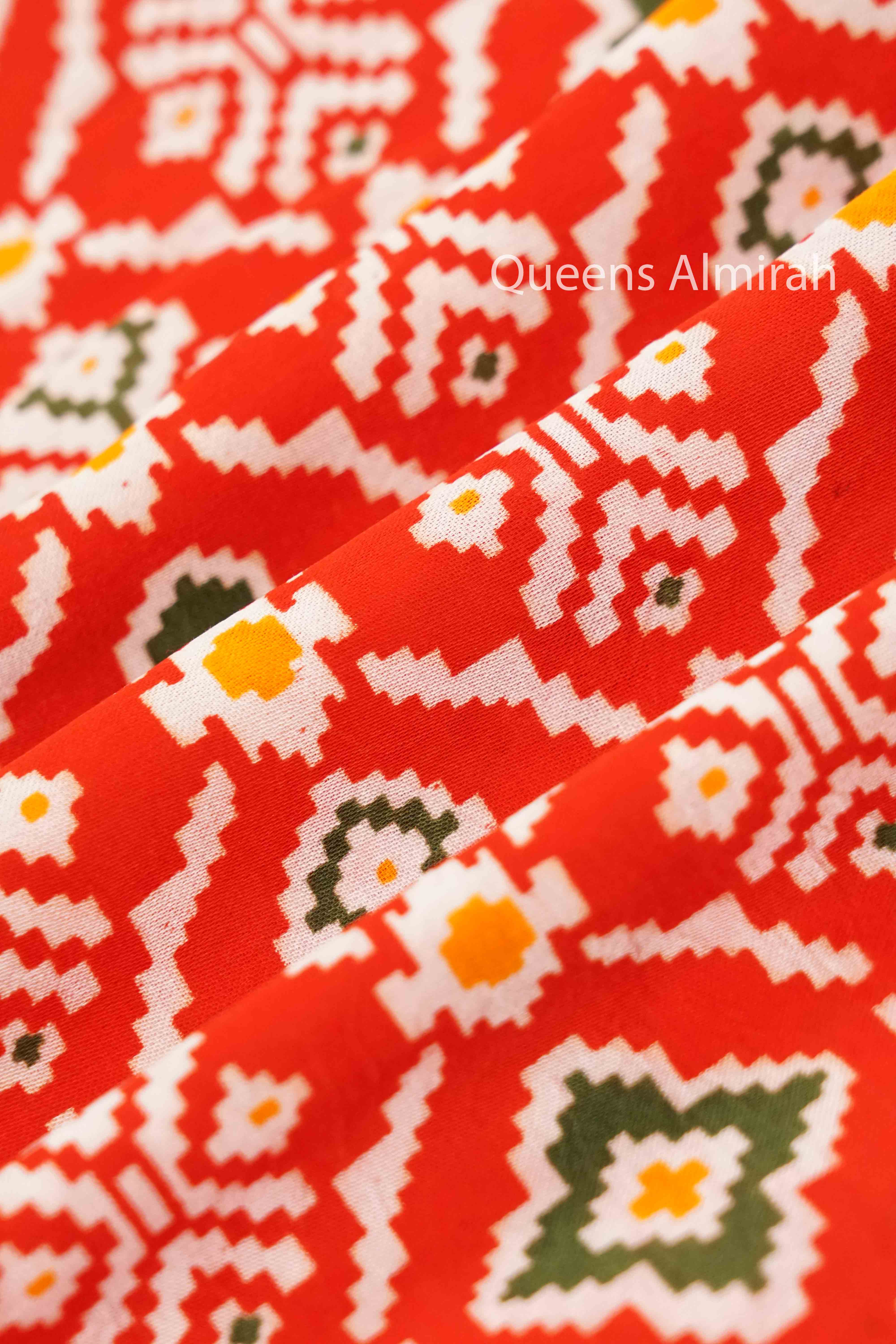 CORAL RED WITH ARMY BROWN  MODAL SILK SAREE - Queens Jewel Emporium