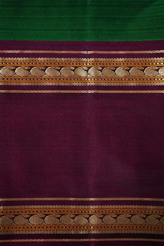COUNTY GREEN WITH SEAL BROWN PURE KANCHIVARAM SILK SAREE - Queens Jewel Emporium