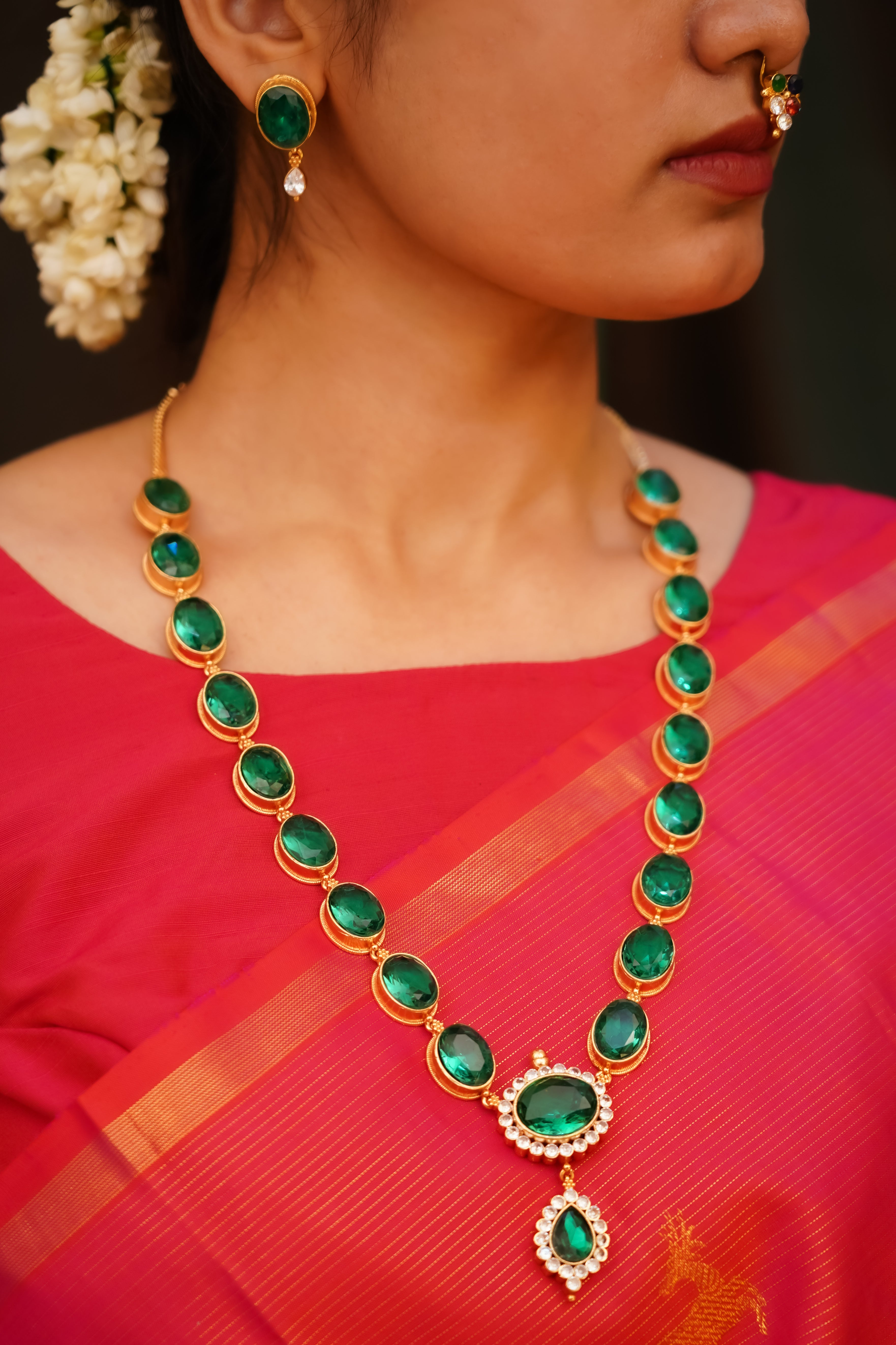 Emerald green color Haram , Zircon Haram , Oval shape designer jewellery